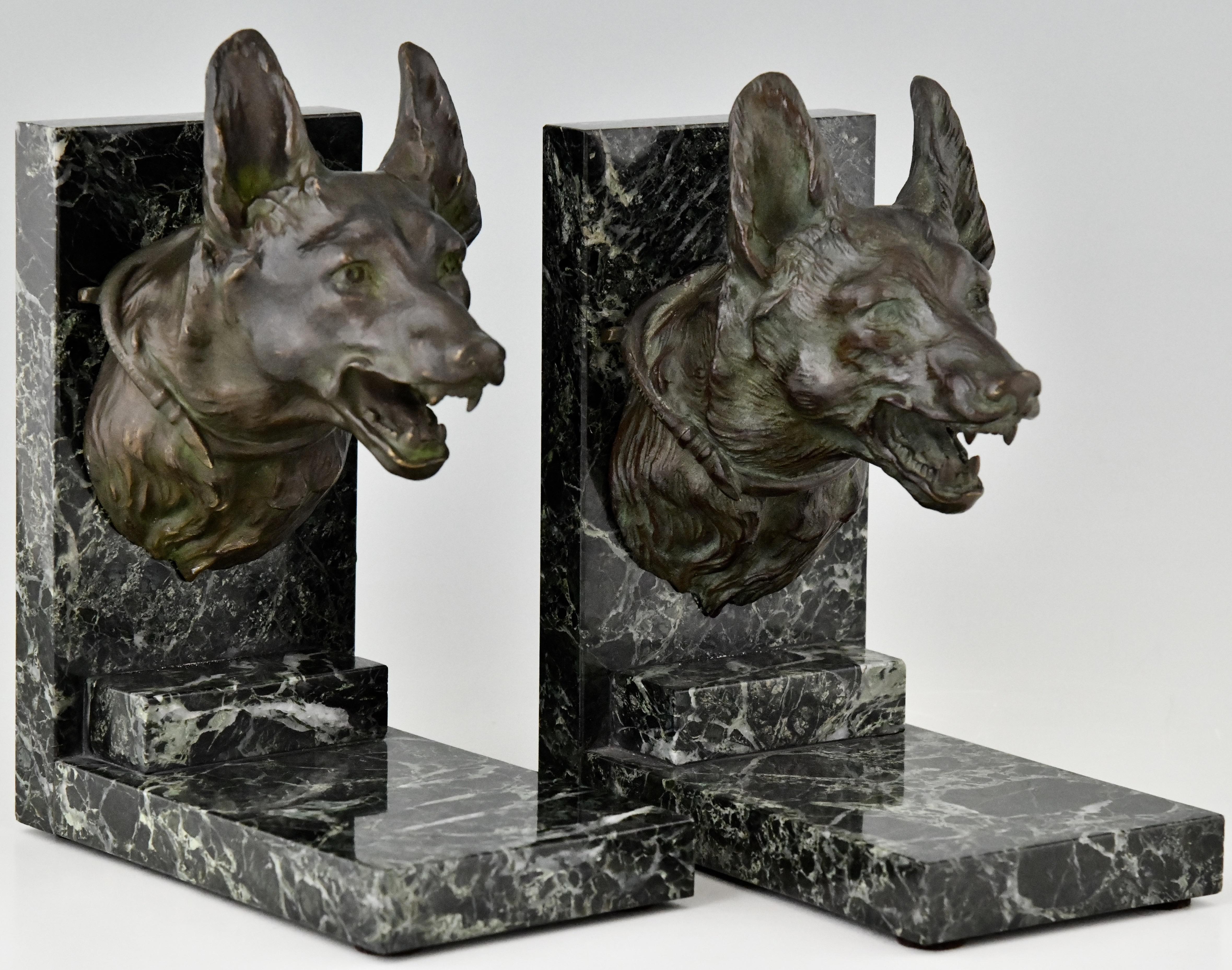 Art Deco Bronze Bookends with Shepherd Dogs by Varnier, France, 1925 2