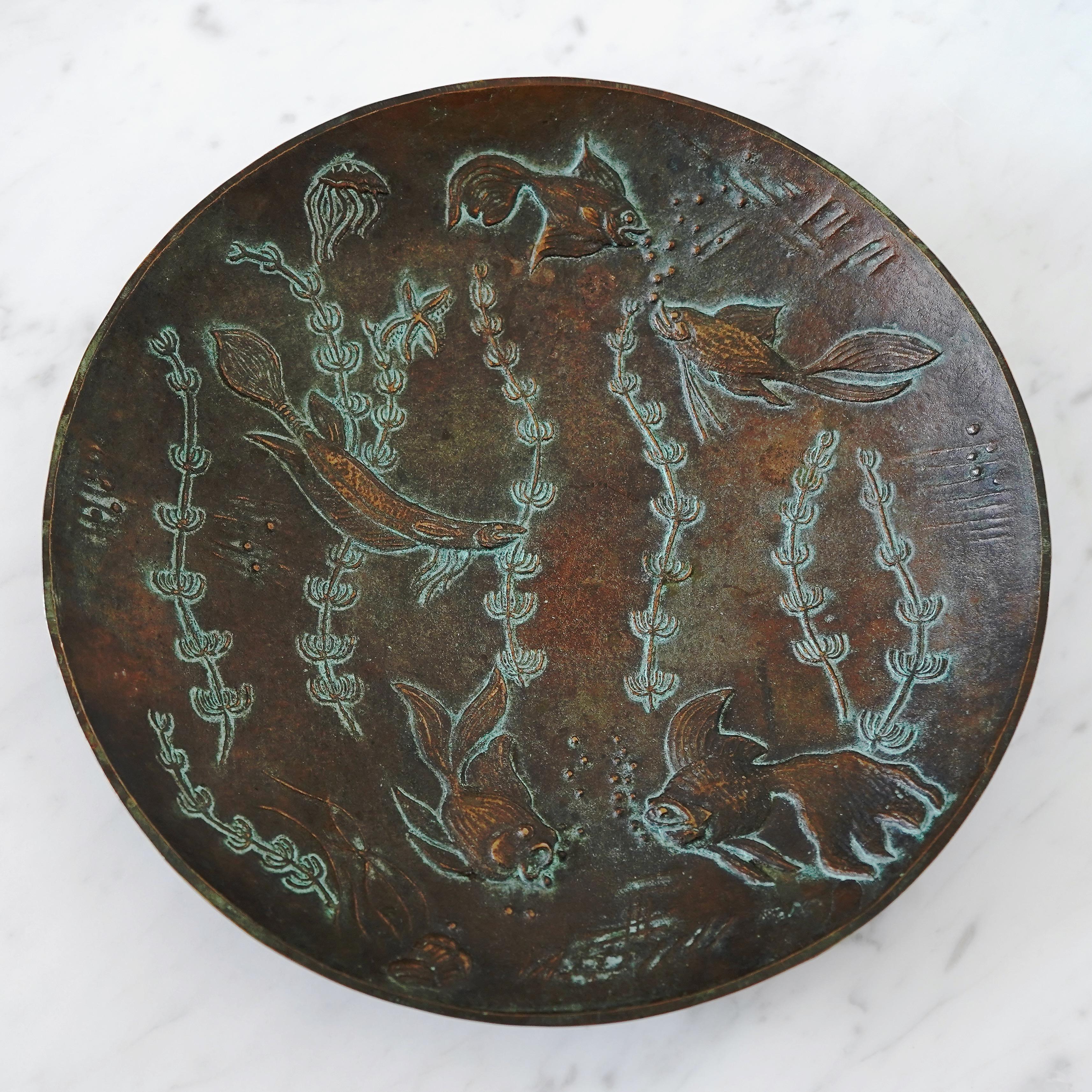 Cast Art Deco Bronze Bowl by Gunnar Nylund, Sweden, 1940s