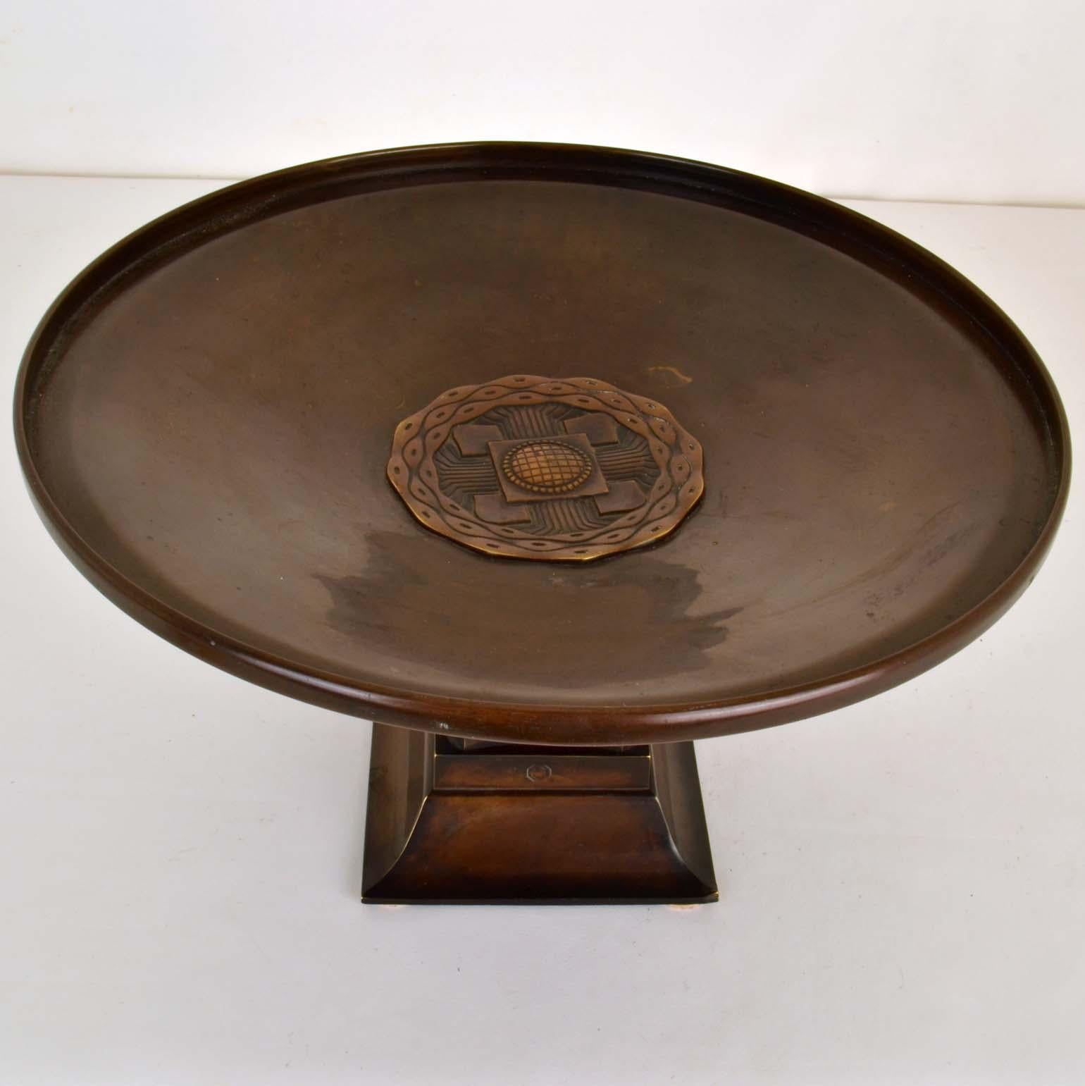 European Art Deco Bronze Footed Bowl with Dark Patina For Sale