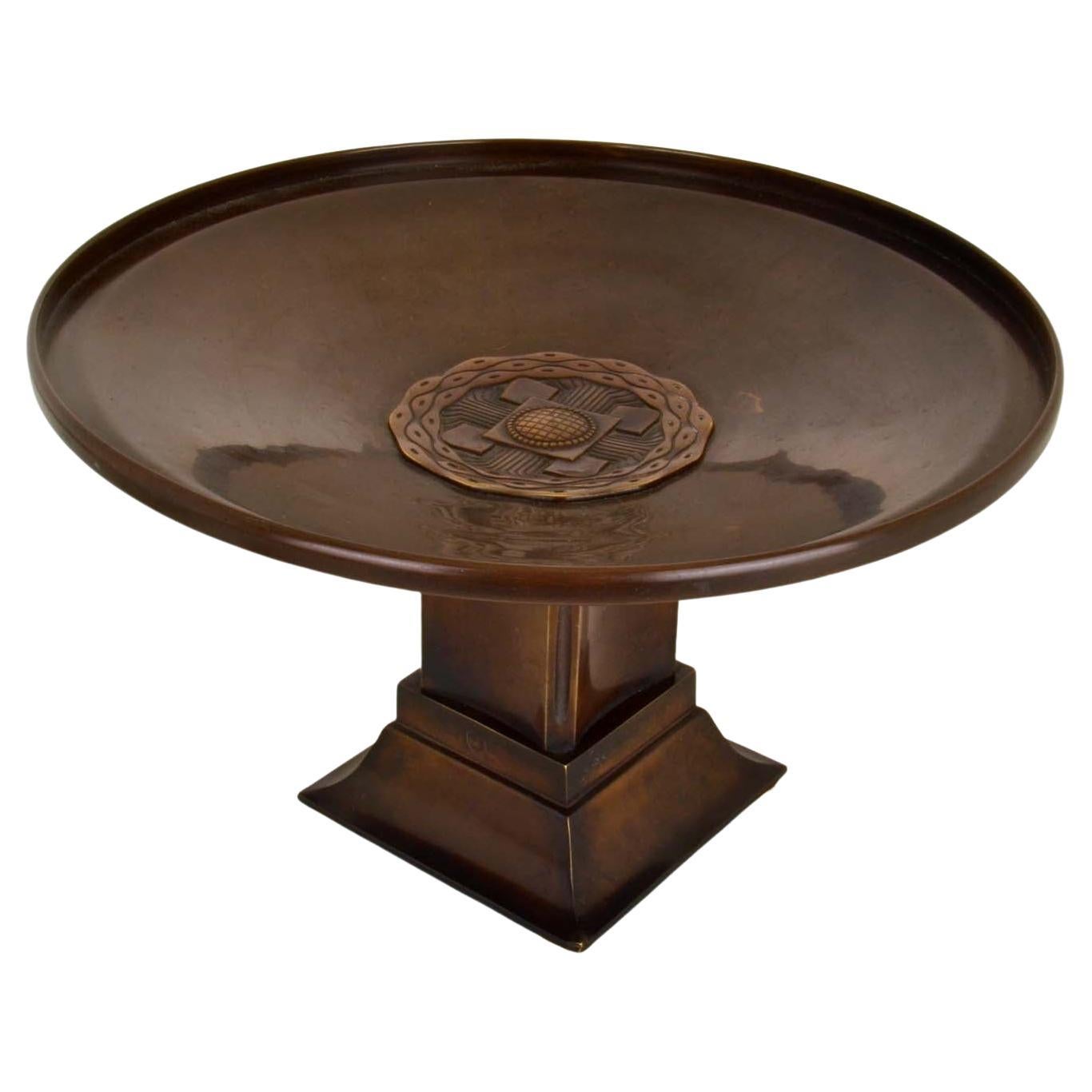 Art Deco Bronze Footed Bowl with Dark Patina For Sale