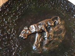 Art Deco Bronze Bowl with Tiger Motif in Relief, 1920s