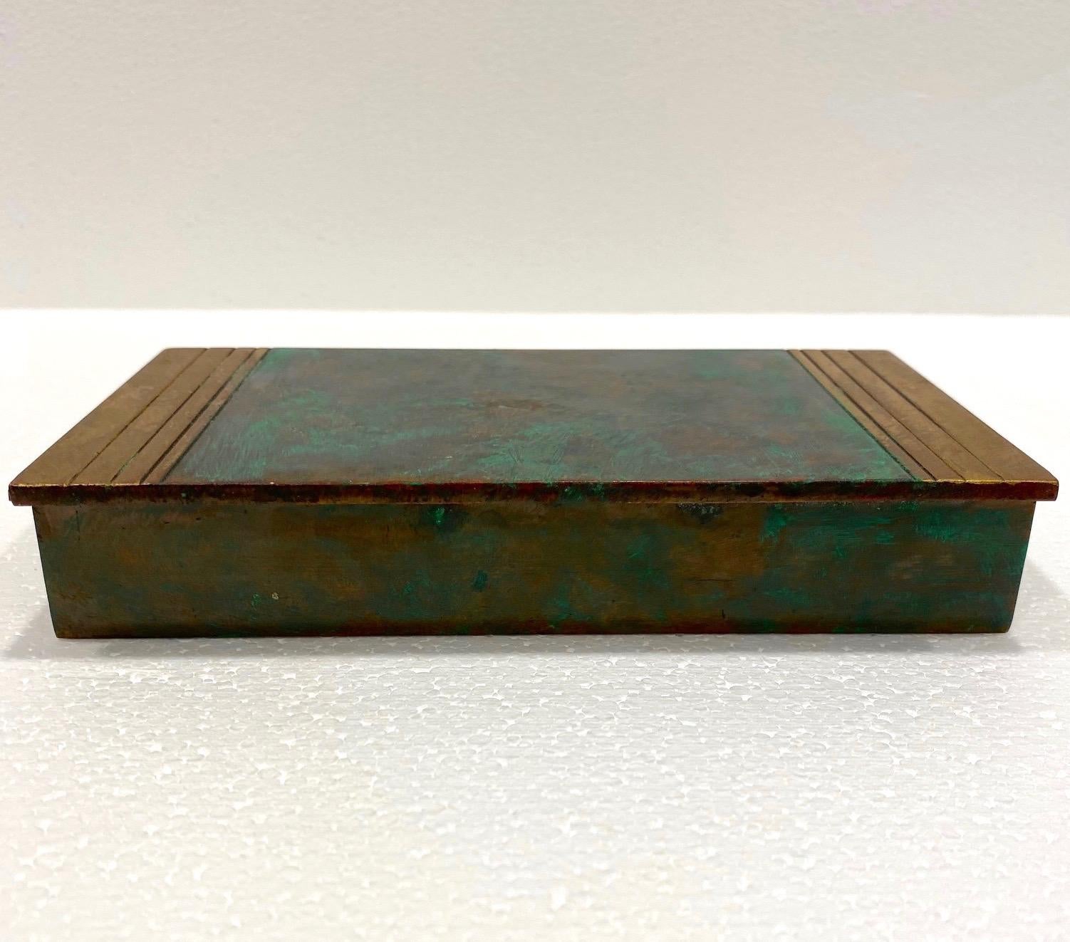 Patinated Art Deco Bronze Box with Green Patina by Silver Crest Bronze, circa 1940
