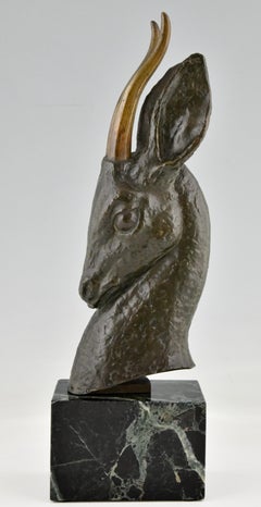 Art Deco Bronze Bust of a Deer by Georges Raoul Garreau, France, 1930