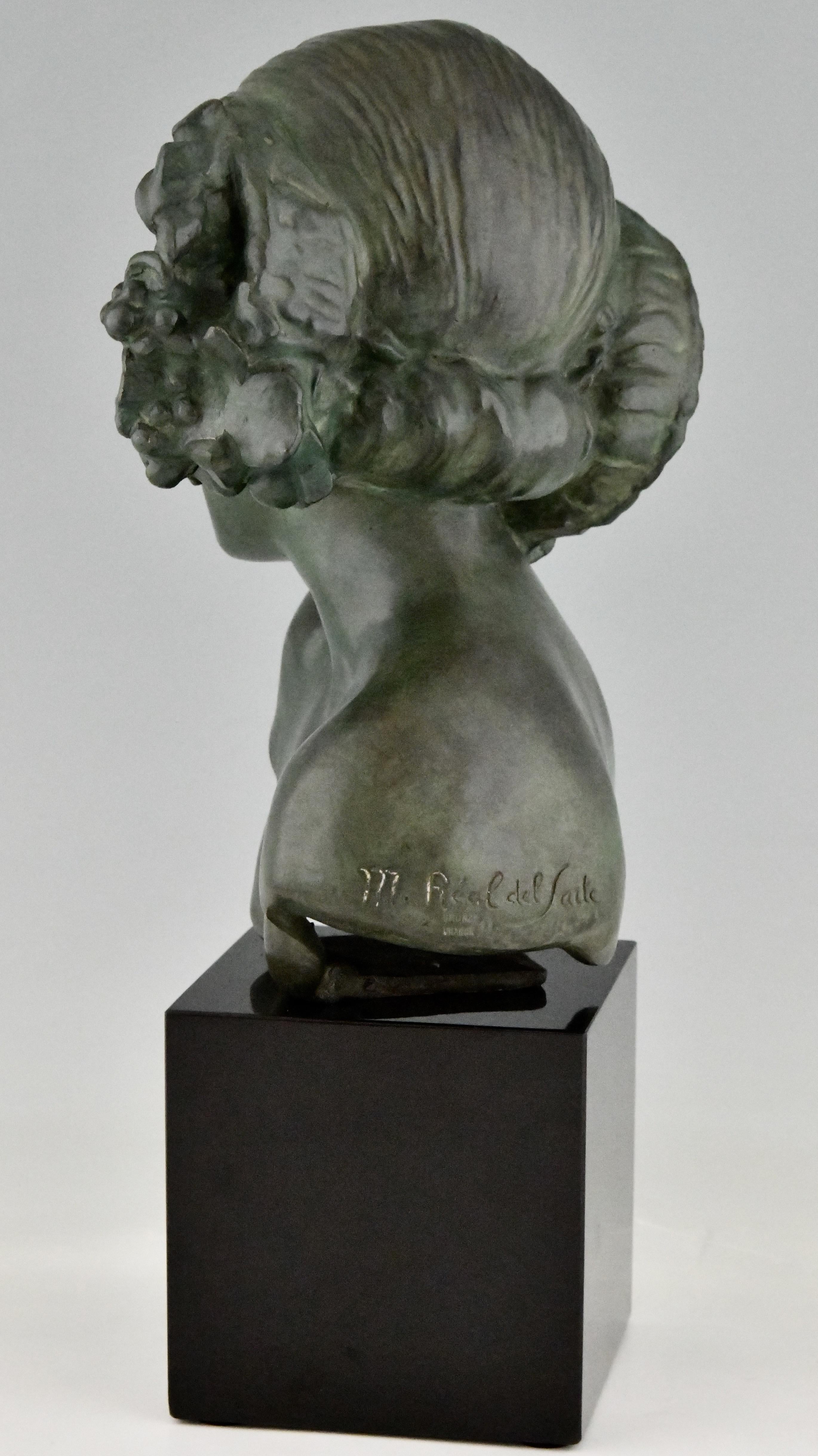 Patinated Art Deco Bronze Bust of a Female Satyr by Real Del Sarte, France, 1921