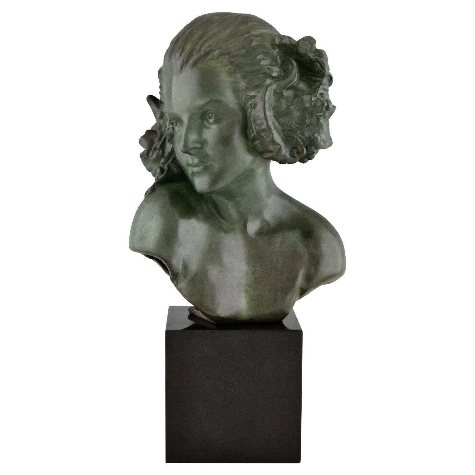Art Deco Bronze Bust of a Female Satyr by Real Del Sarte, France, 1921