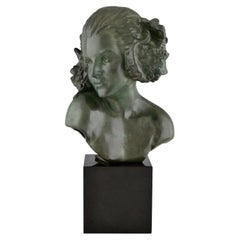 Buste en bronze Art Déco d'une femme satyre par Real Del Sarte, France, 1921