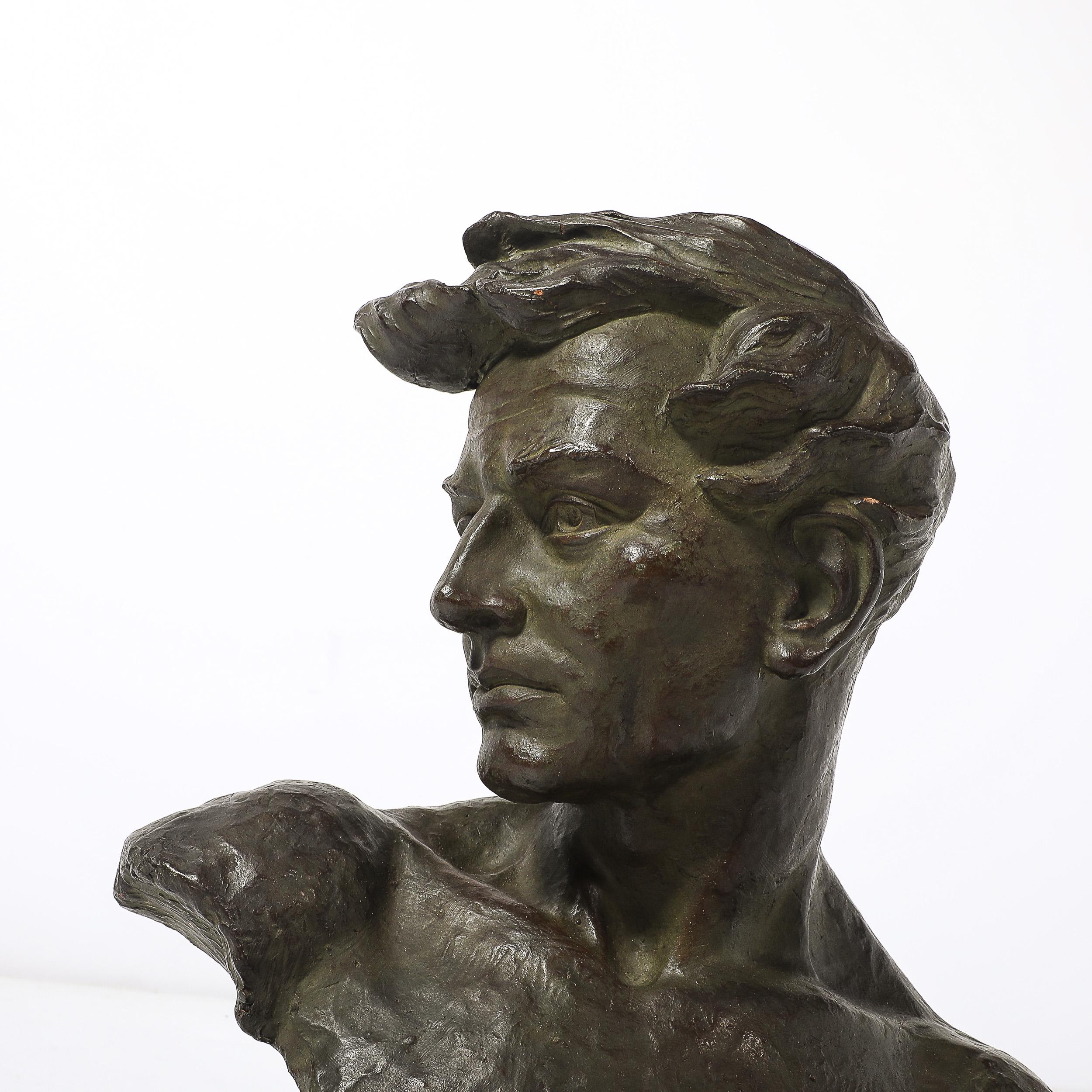 Art Deco Bronze Bust of a Male Figure on Marble Base signed Johannes Dommisse For Sale 8