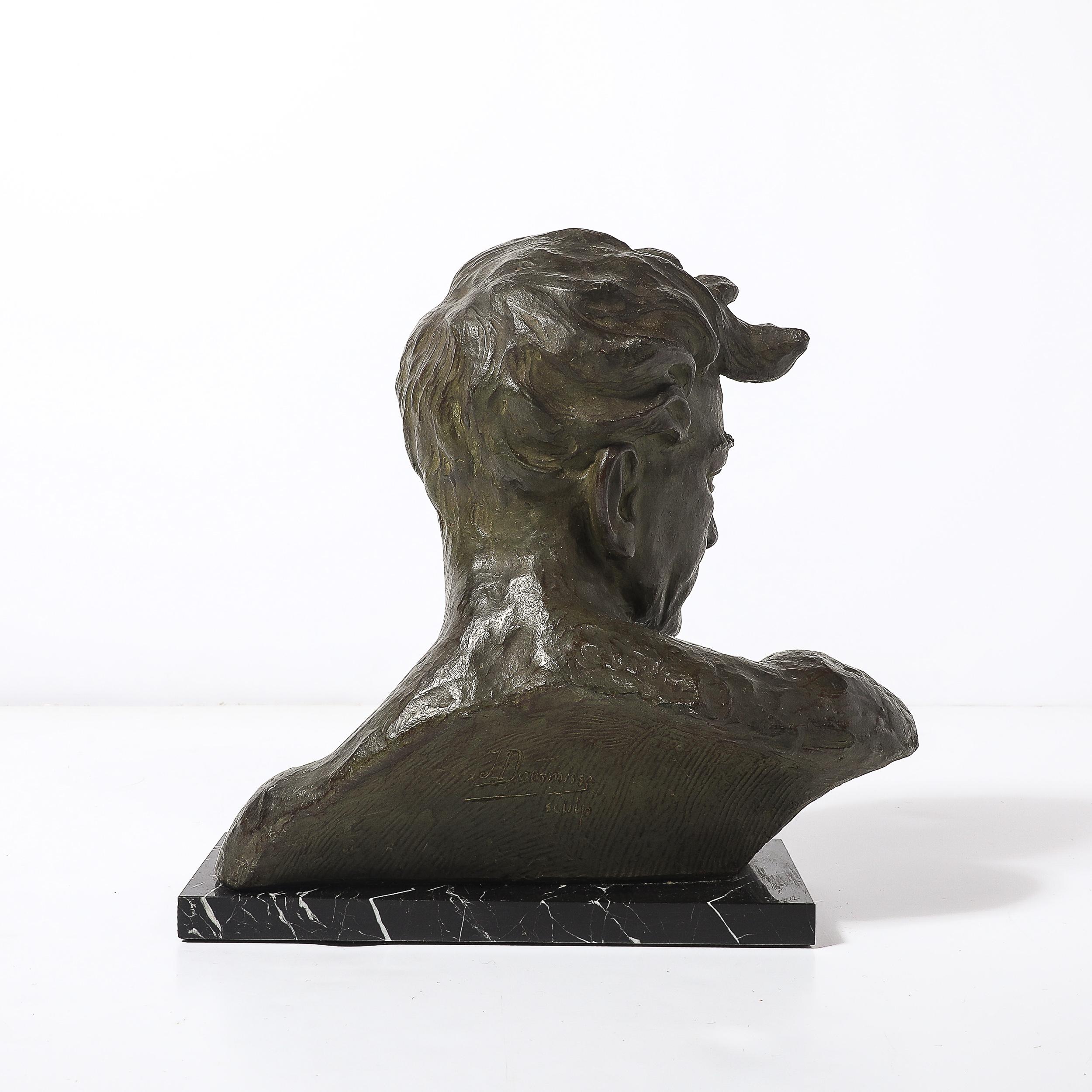 Art Deco Bronze Bust of a Male Figure on Marble Base signed Johannes Dommisse For Sale 1