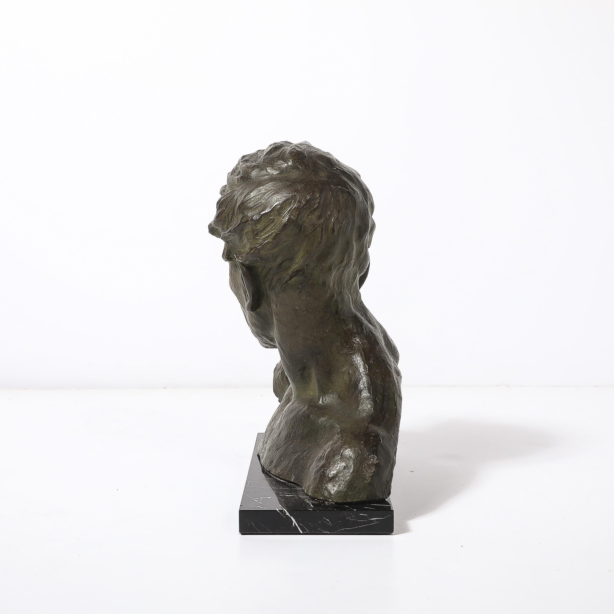 Art Deco Bronze Bust of a Male Figure on Marble Base signed Johannes Dommisse For Sale 3