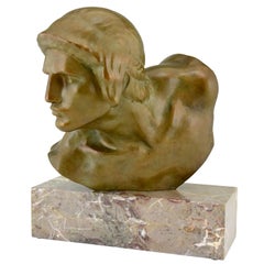 Art Deco Bronze Bust of Achilles Constant Roux France 1920 Impressive Size