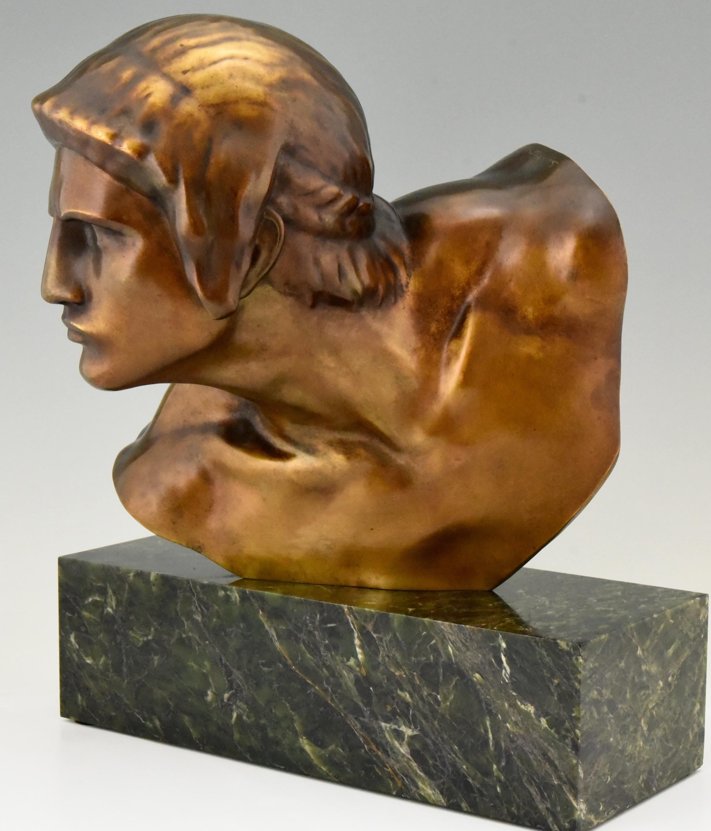 Early 20th Century Art Deco Bronze Bust of Achilles Constant Roux Susse Freres Foundry France, 1920