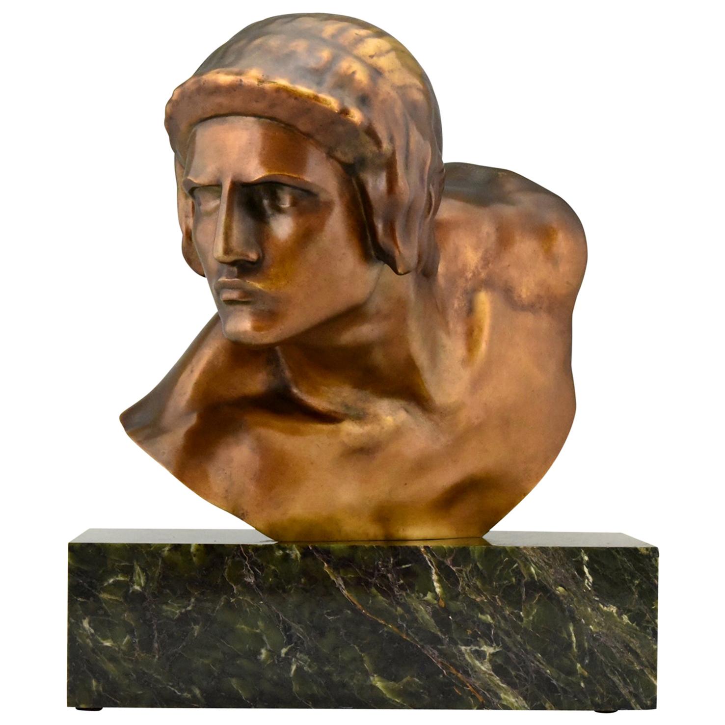 Art Deco Bronze Bust of Achilles Constant Roux Susse Freres Foundry France, 1920