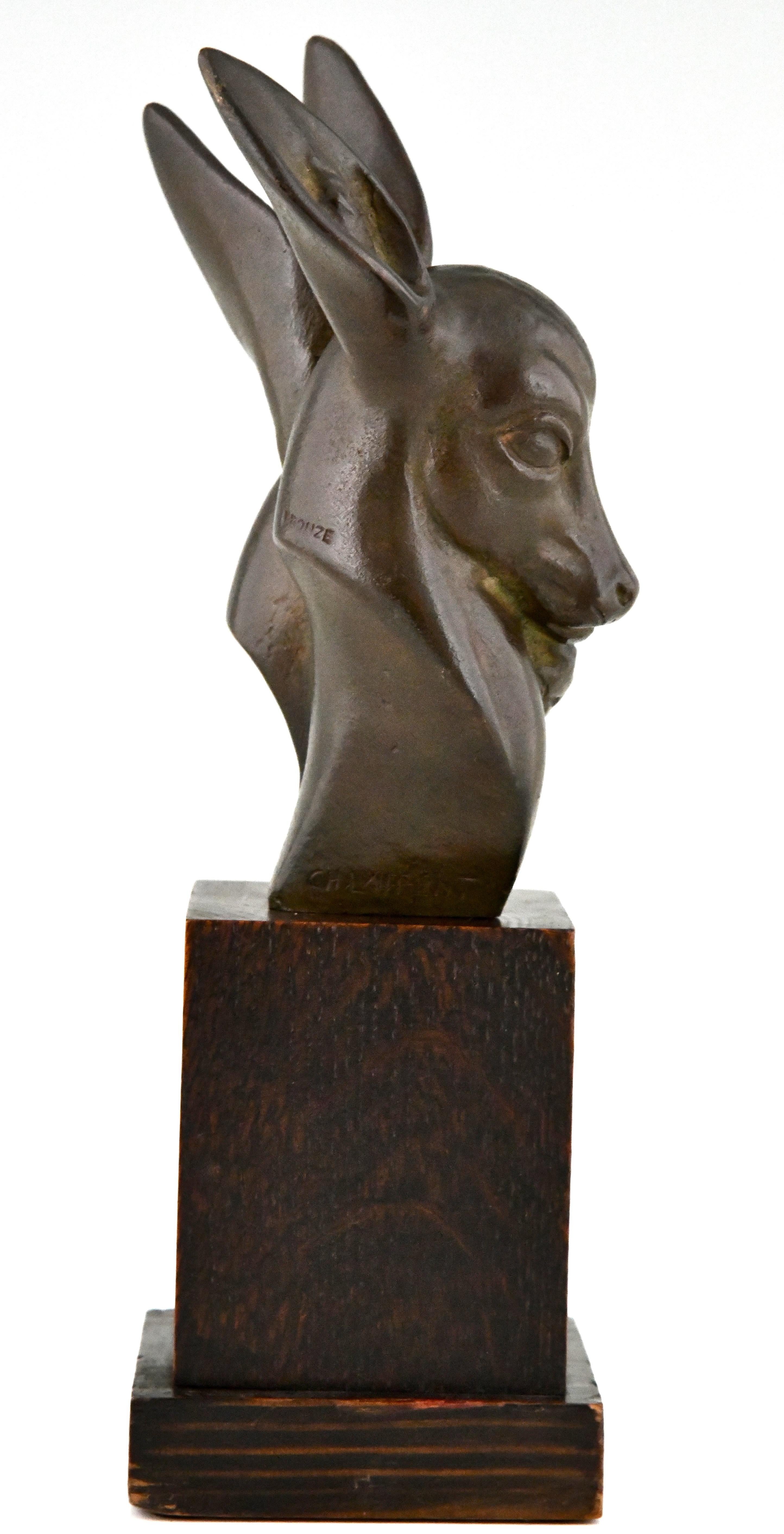 Patinated Art Deco bronze bust of two deer signed by Georges H. Laurent France 1930 For Sale
