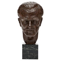 Art Deco Bronze Bust on Marble Base, French Sculpture, 1940