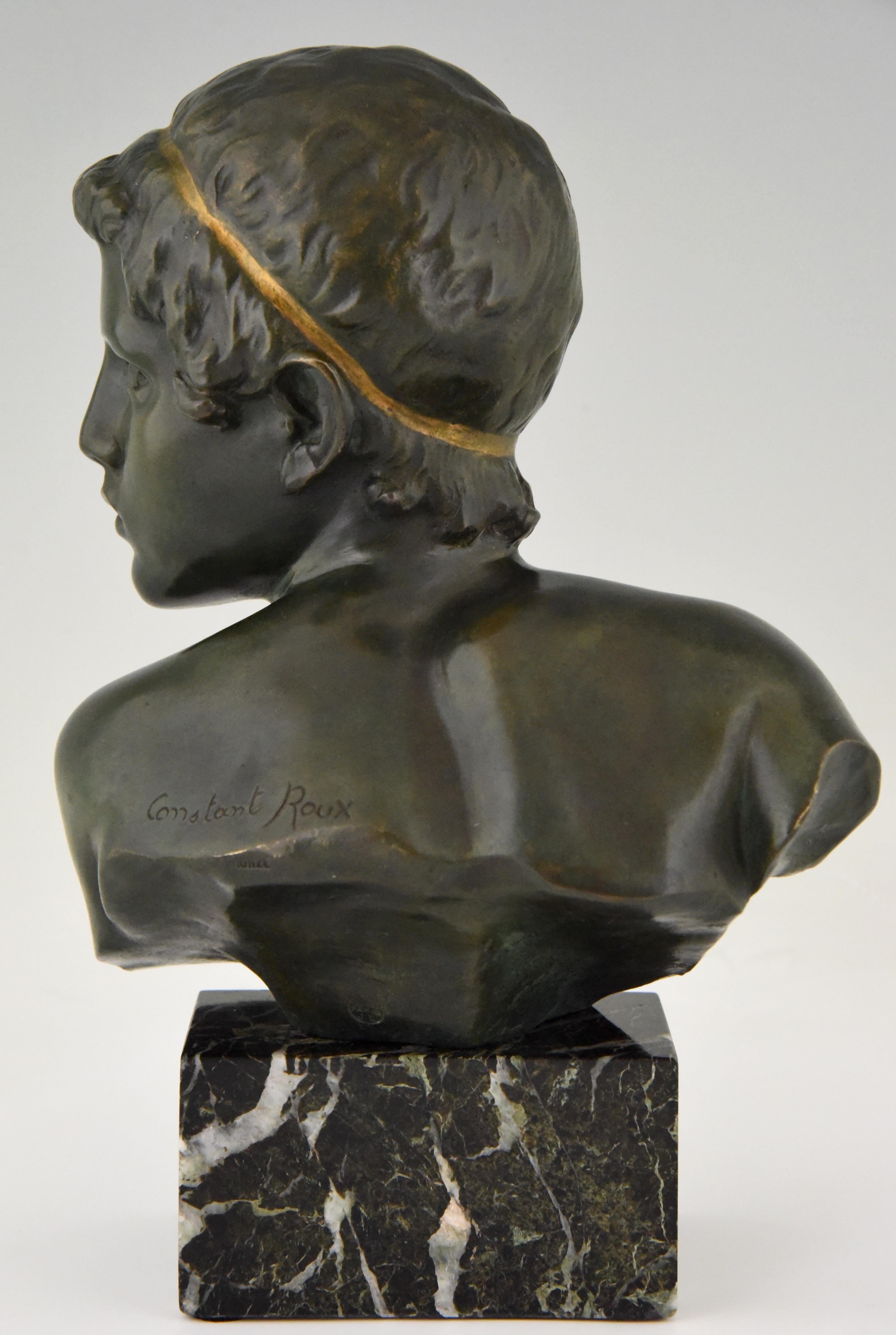 French Art Deco Bronze Bust Young Boy Achilles Constant Roux, 1920