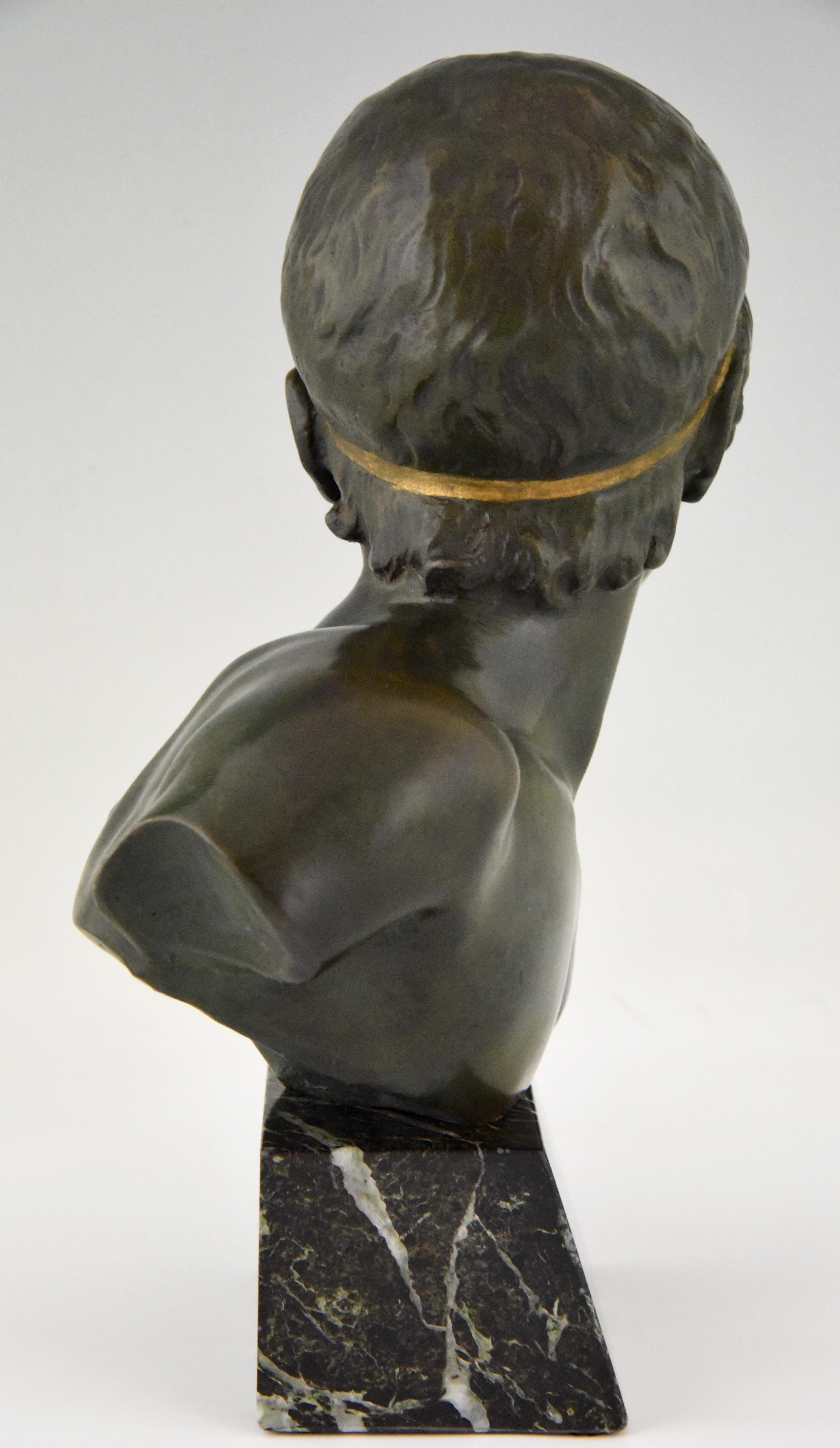 Patinated Art Deco Bronze Bust Young Boy Achilles Constant Roux, 1920