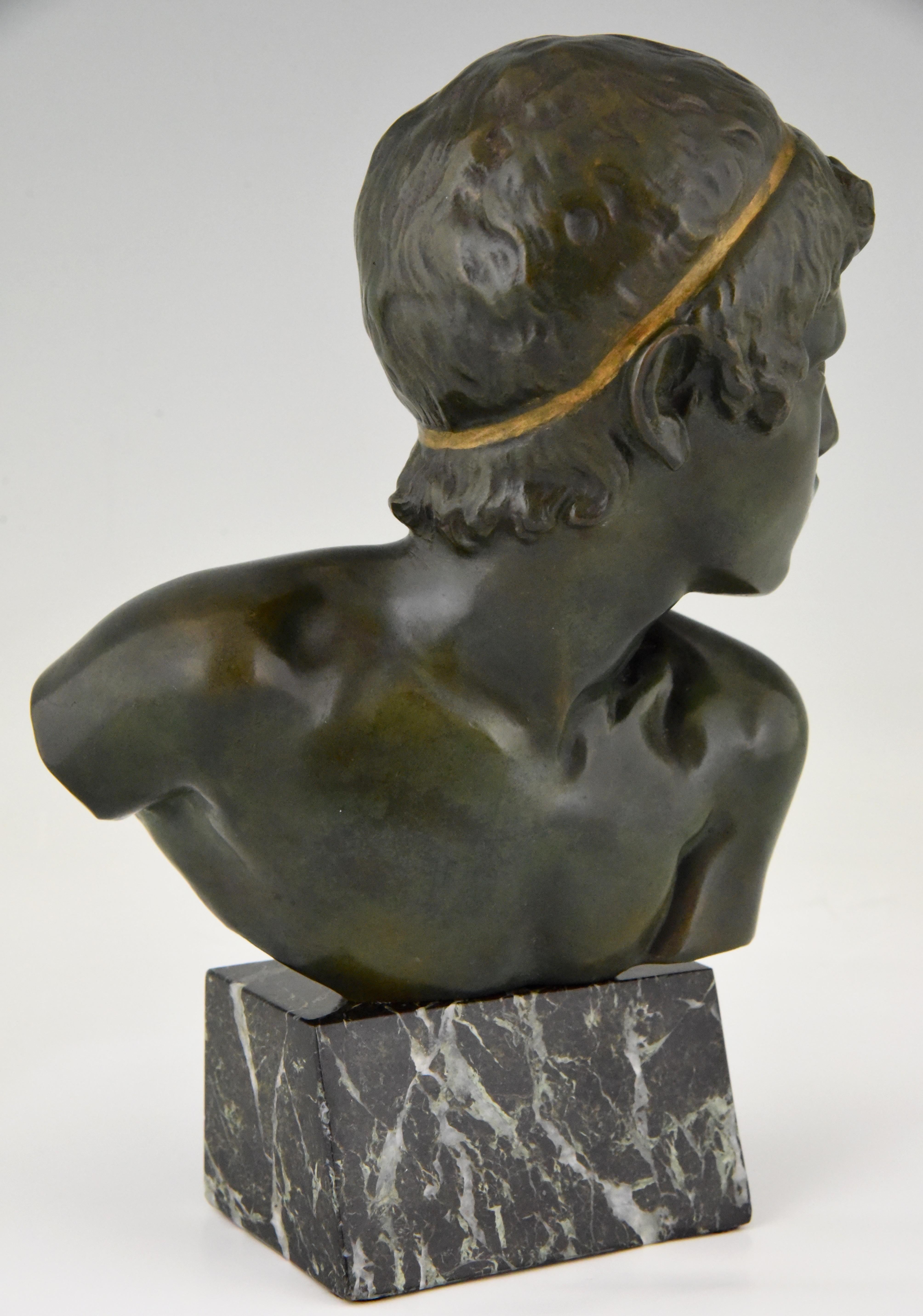 Art Deco Bronze Bust Young Boy Achilles Constant Roux, 1920 In Good Condition In Antwerp, BE