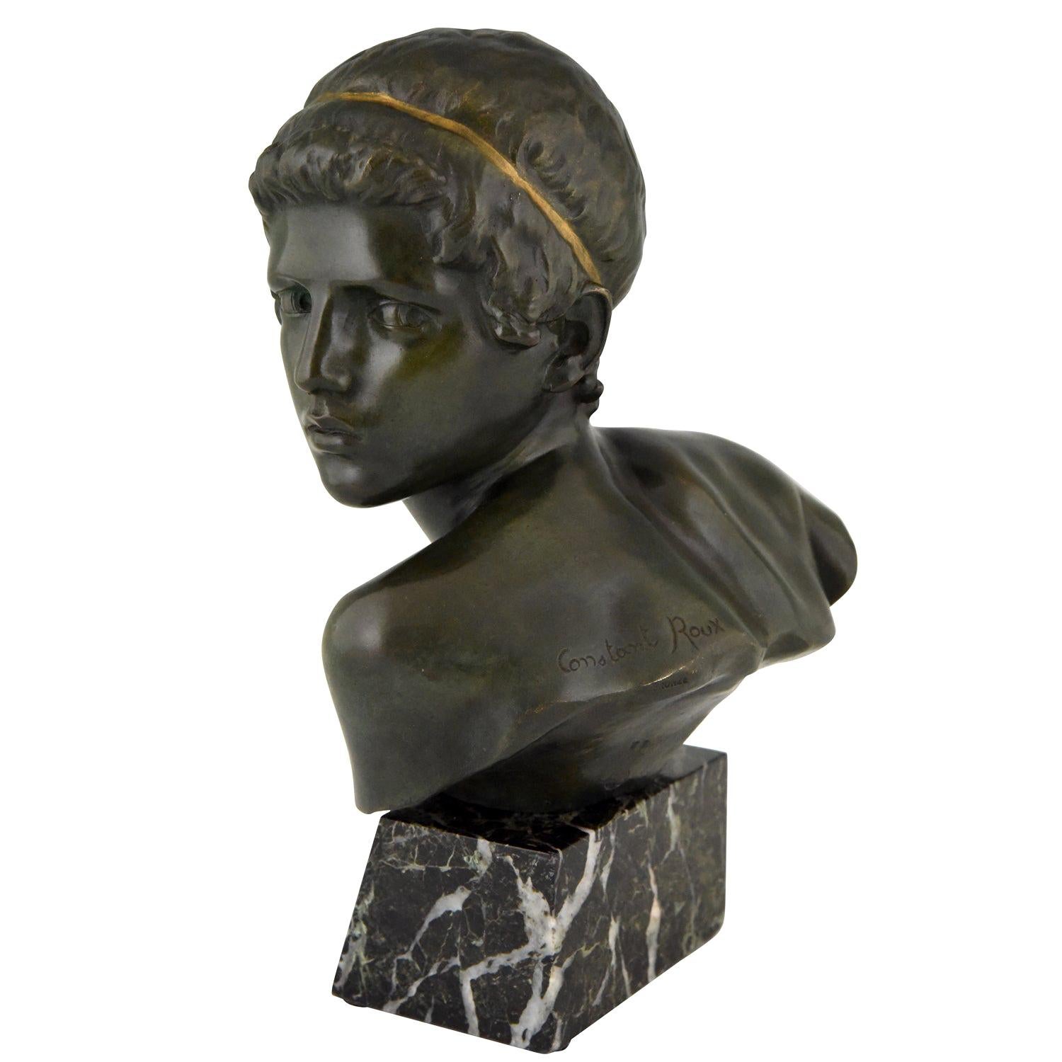 Art Deco Bronze Bust Young Boy Achilles Constant Roux, 1920