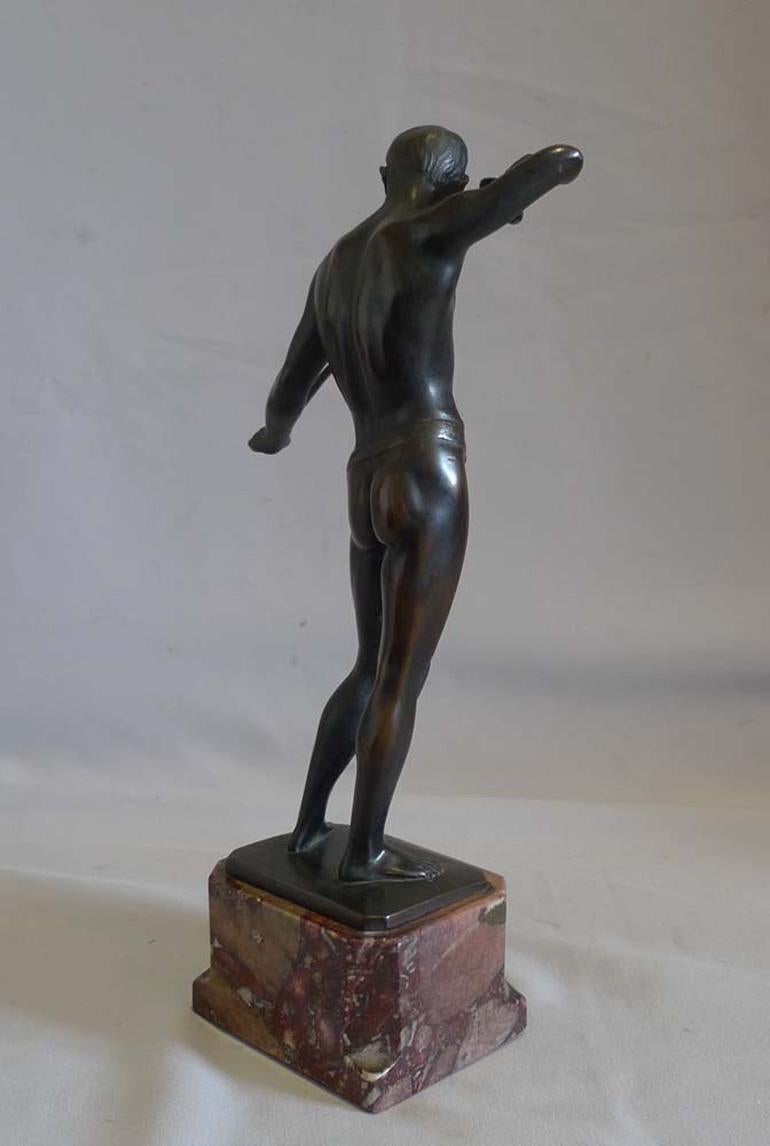 Bronze Art Deco bronze by Ludwif Eisenberger of man in a loin cloth with a rapier For Sale