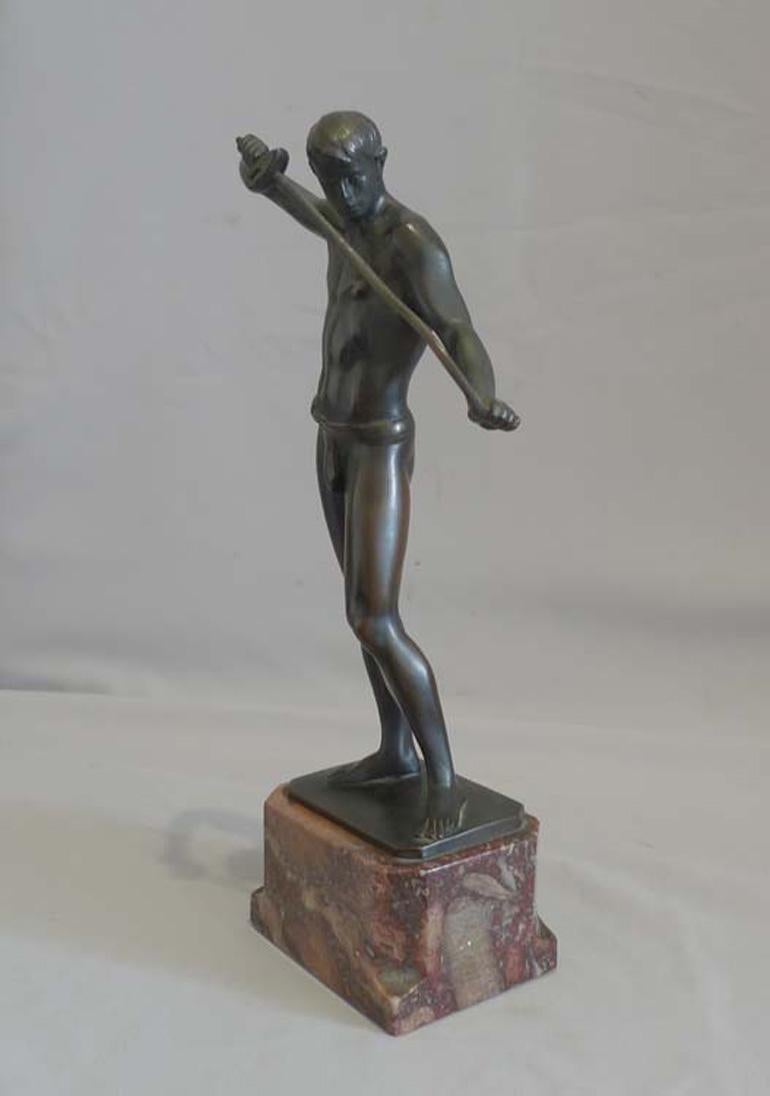 Art Deco bronze by Ludwif Eisenberger of man in a loin cloth with a rapier For Sale 1