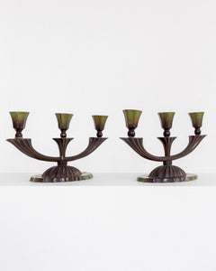 Art Deco Bronze Candelabra / Candlestick Pair, Swedish Grace Era, 1930s