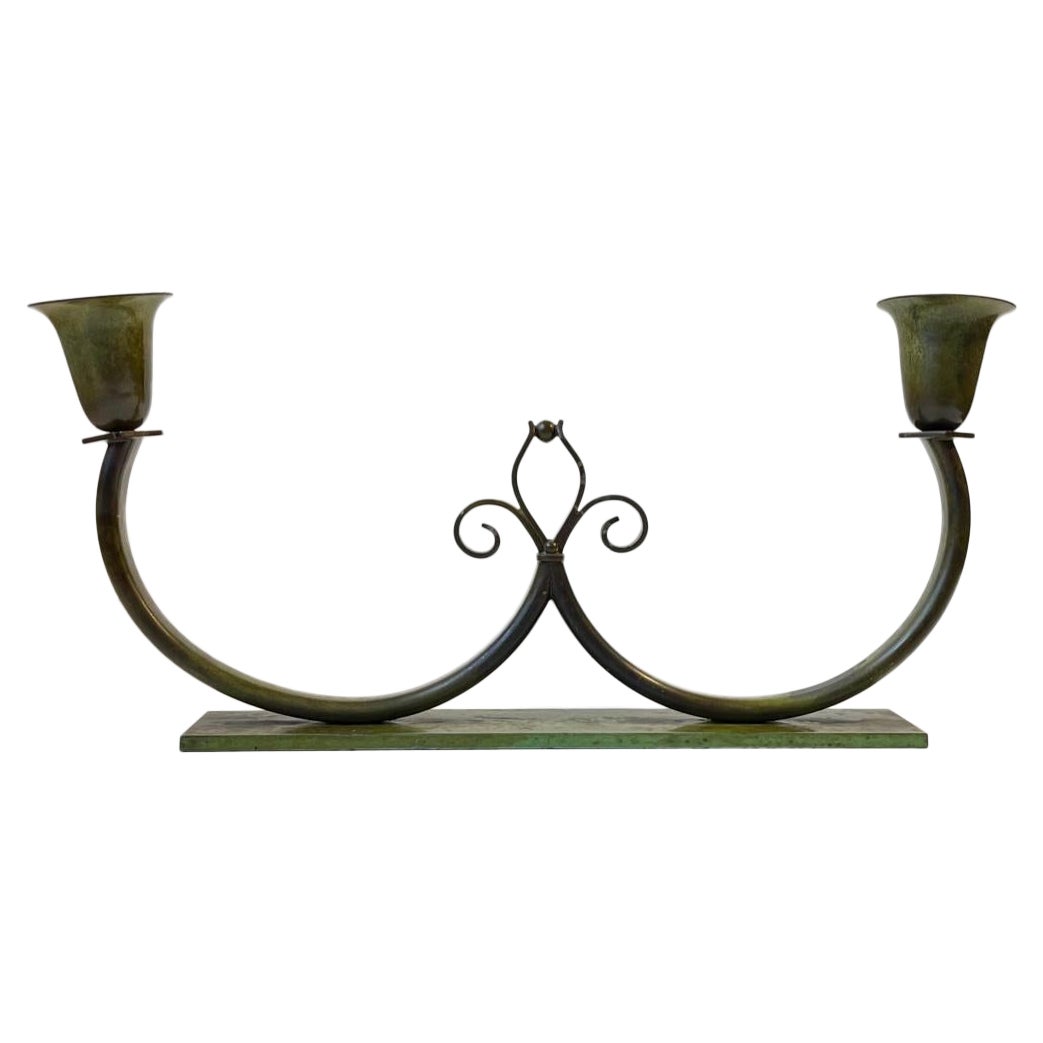 Candelabro in bronzo Art Déco di Lyfa, anni '30