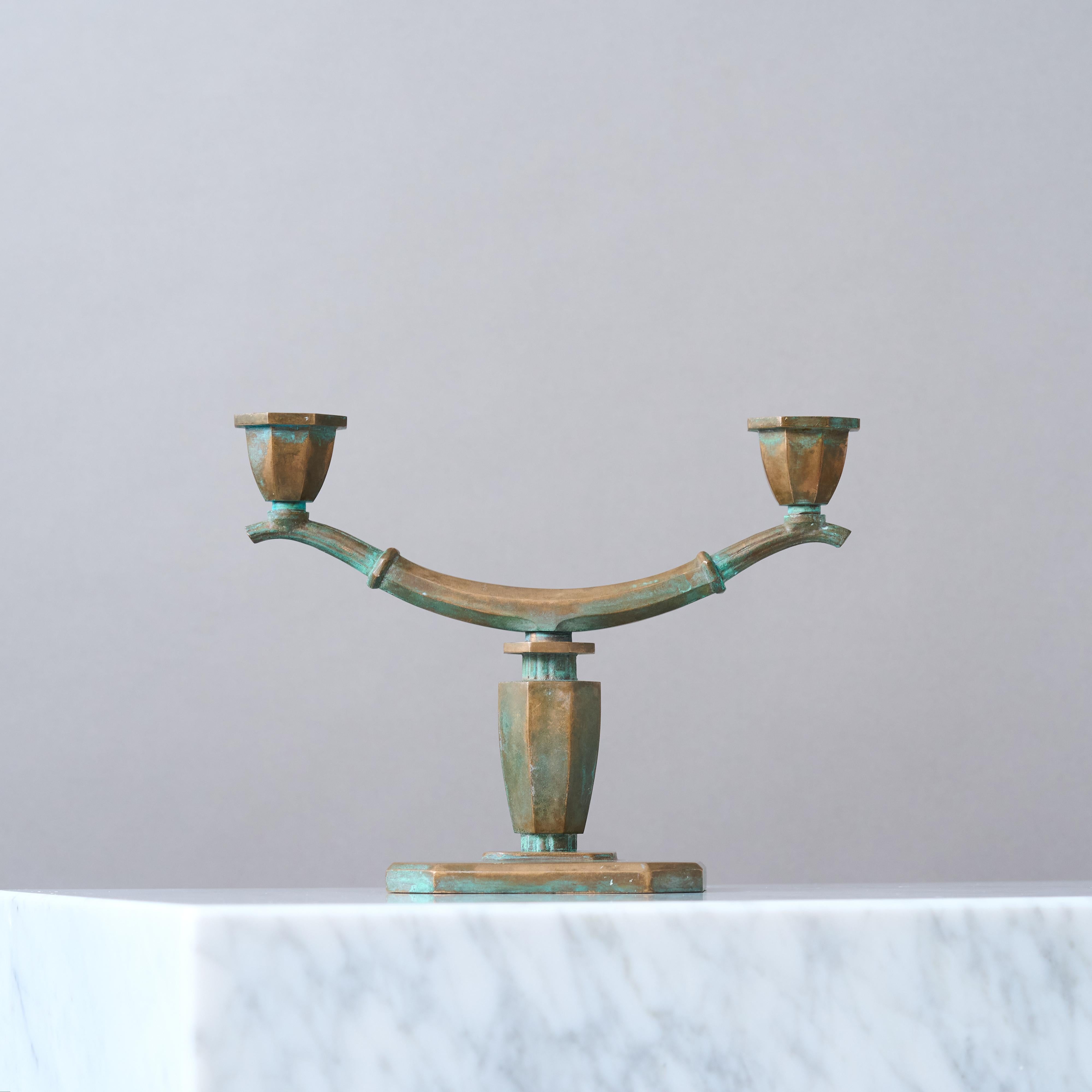 Art Déco Art Deco Bronze Candlestick by Sune Backstrom, Sweden, 1920s. in vendita