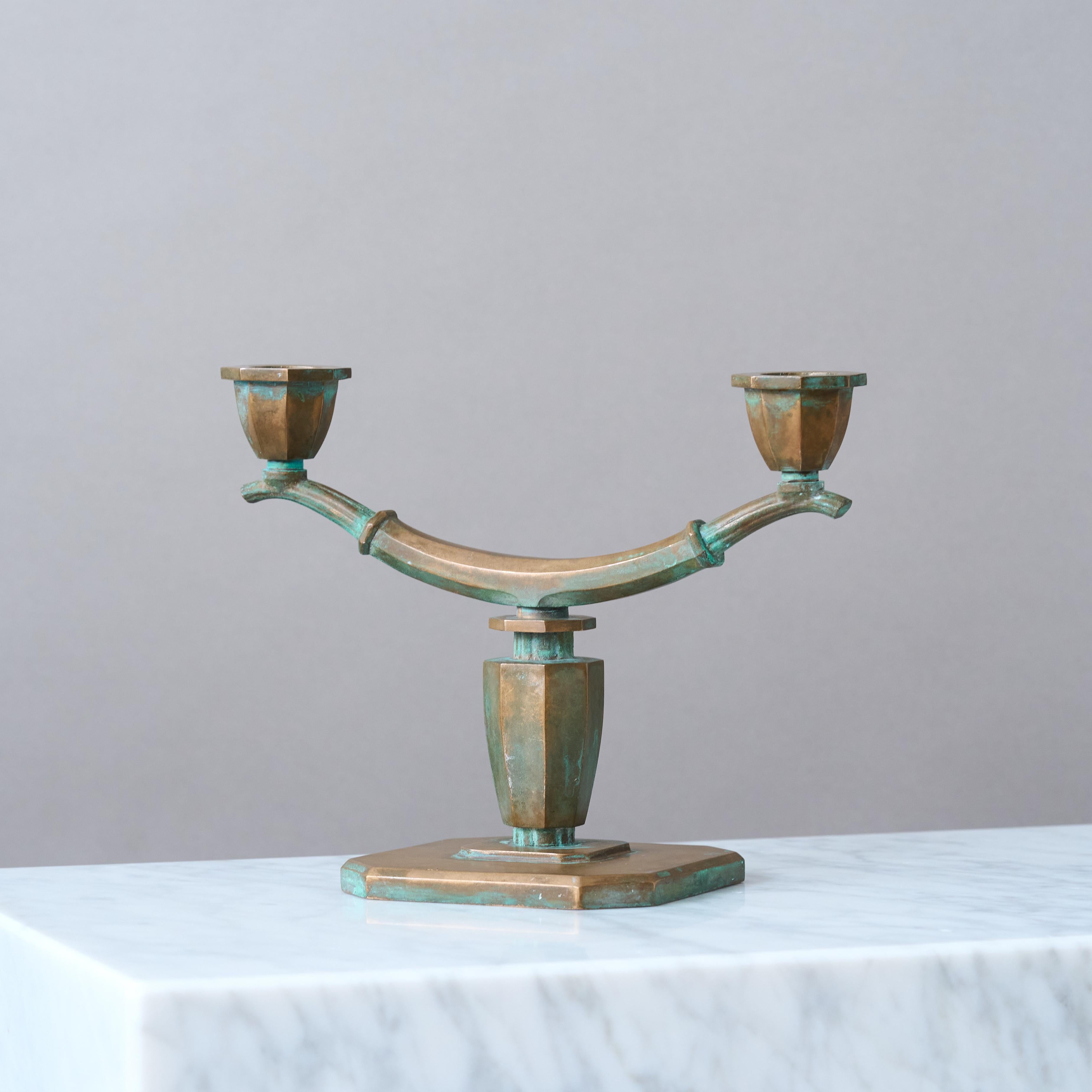 Calco Art Deco Bronze Candlestick by Sune Backstrom, Sweden, 1920s. in vendita
