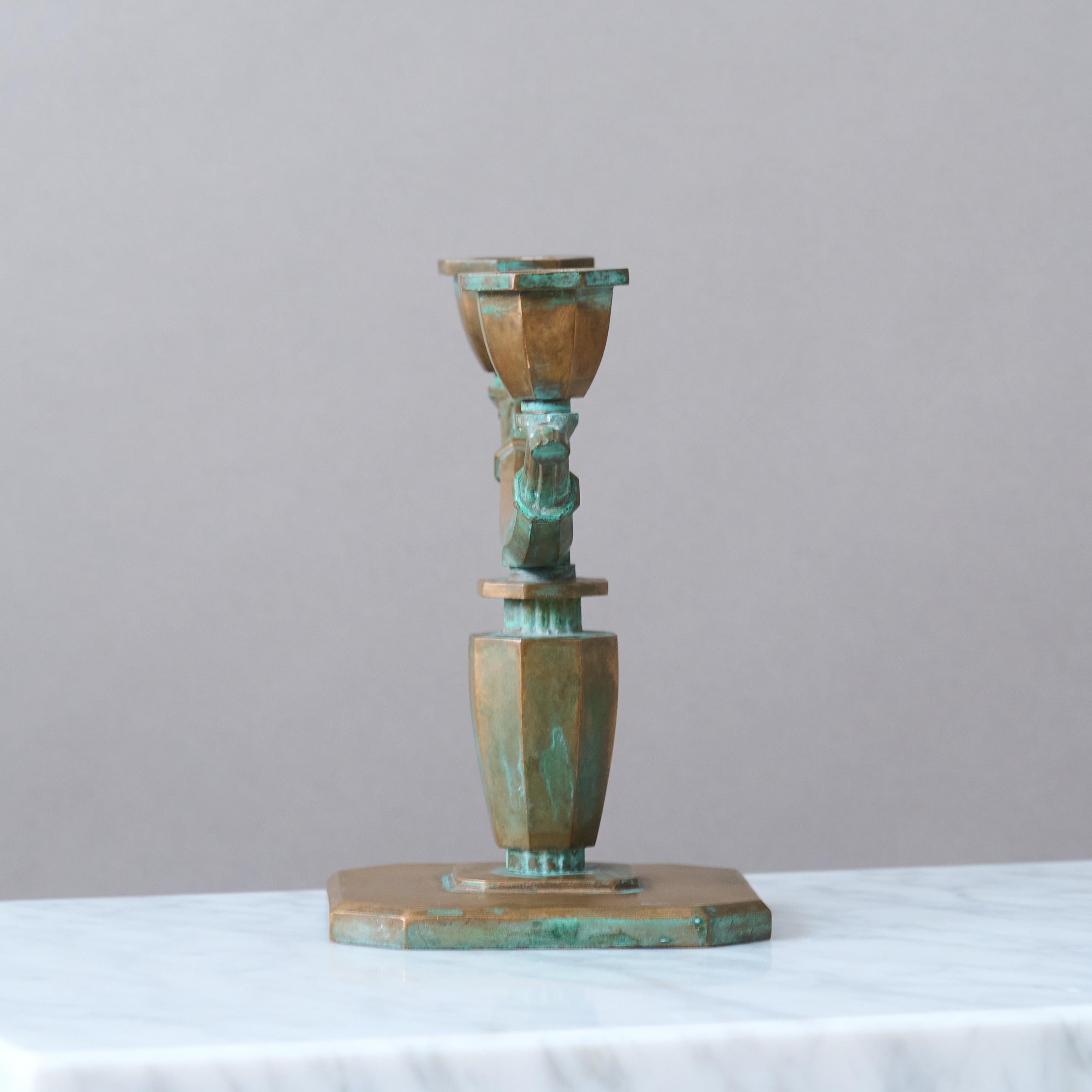 Art Deco Bronze Candlestick by Sune Backstrom, Sweden, 1920s. In condizioni buone in vendita a Malmö, SE