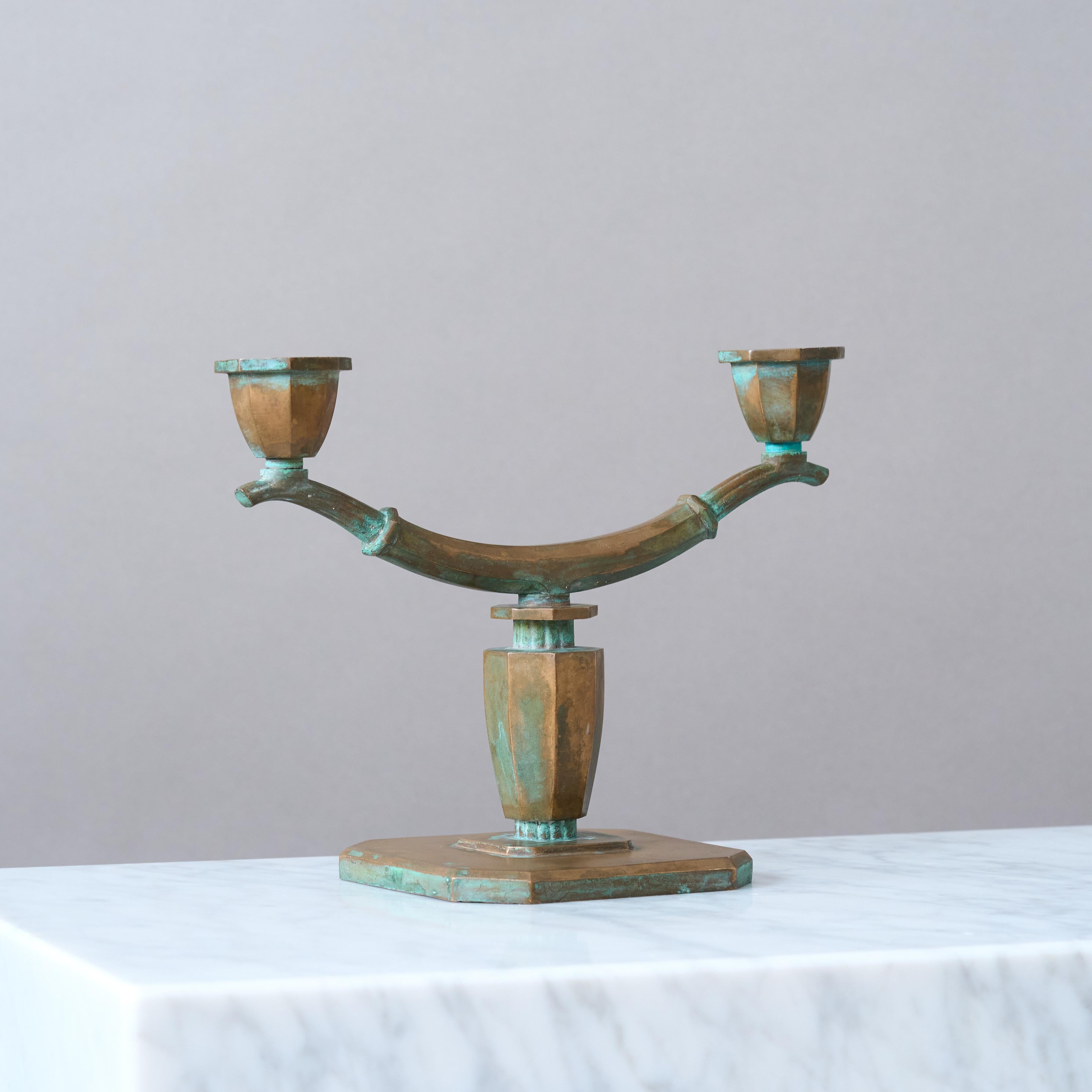 XX secolo Art Deco Bronze Candlestick by Sune Backstrom, Sweden, 1920s. in vendita