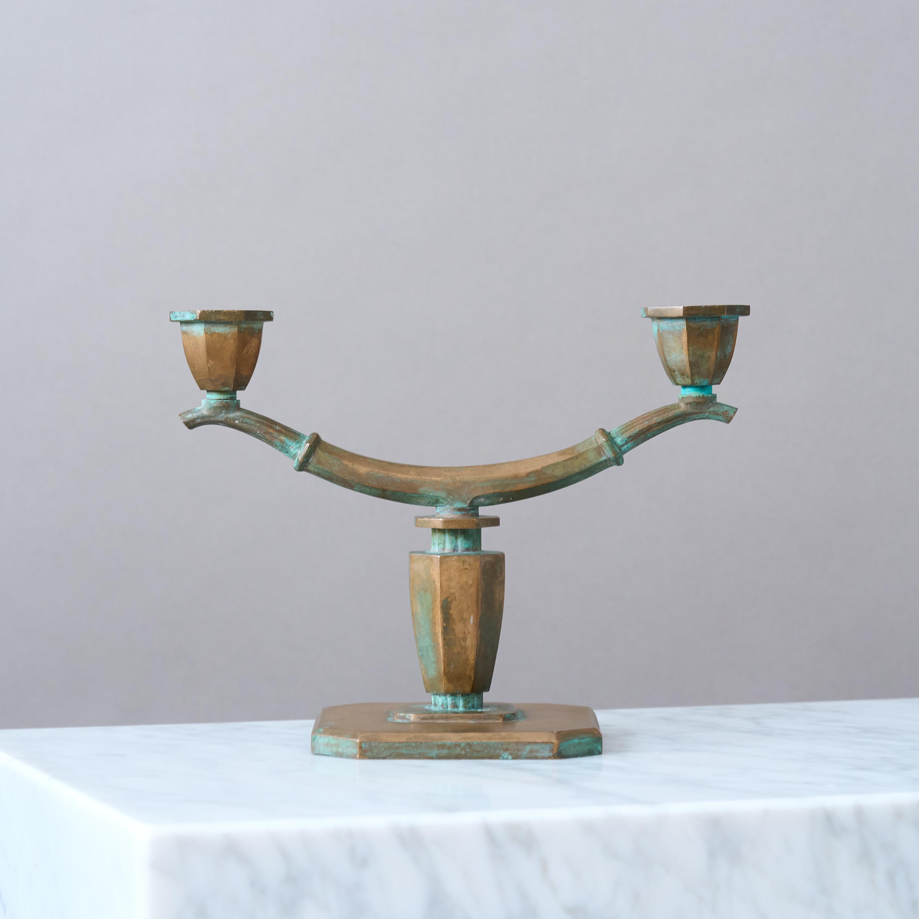Bronzo Art Deco Bronze Candlestick by Sune Backstrom, Sweden, 1920s. in vendita