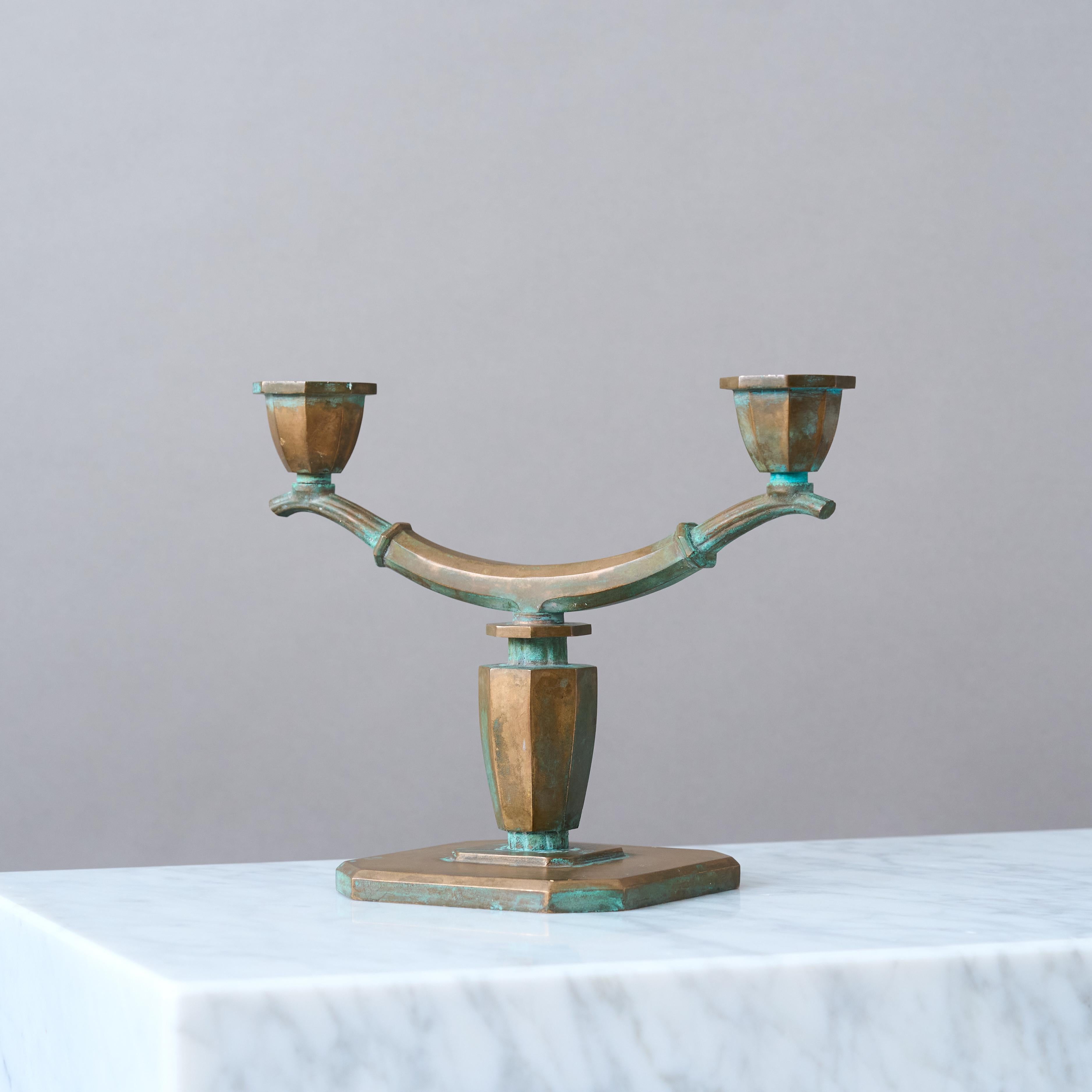 Art Deco Bronze Candlestick by Sune Backstrom, Sweden, 1920s. in vendita 1