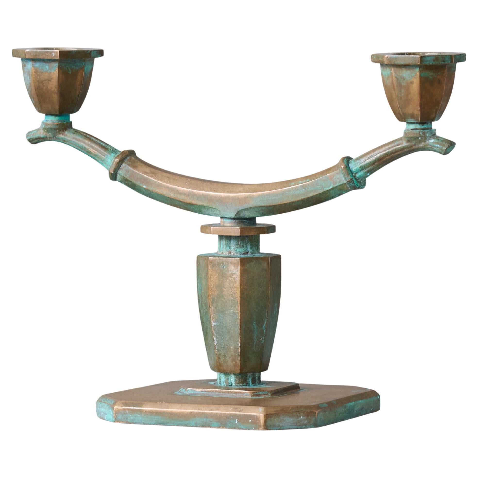 Art Deco Bronze Candlestick by Sune Backstrom, Sweden, 1920s.