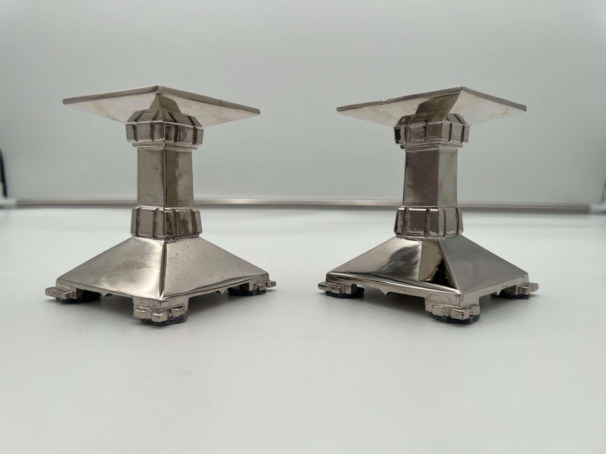 Art Deco Bronze Candlesticks, Nickel-plated, France circa 1930 For Sale 4