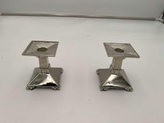 Art Deco Bronze Candlesticks, Nickel-plated, France circa 1930