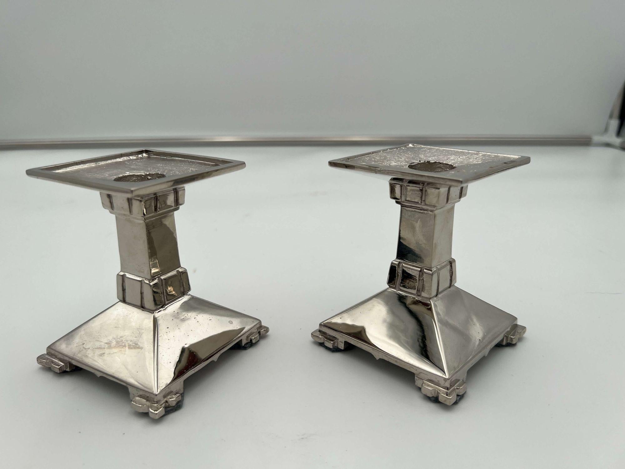 Art Deco Bronze Candlesticks, Nickel-plated, France circa 1930 For Sale 2