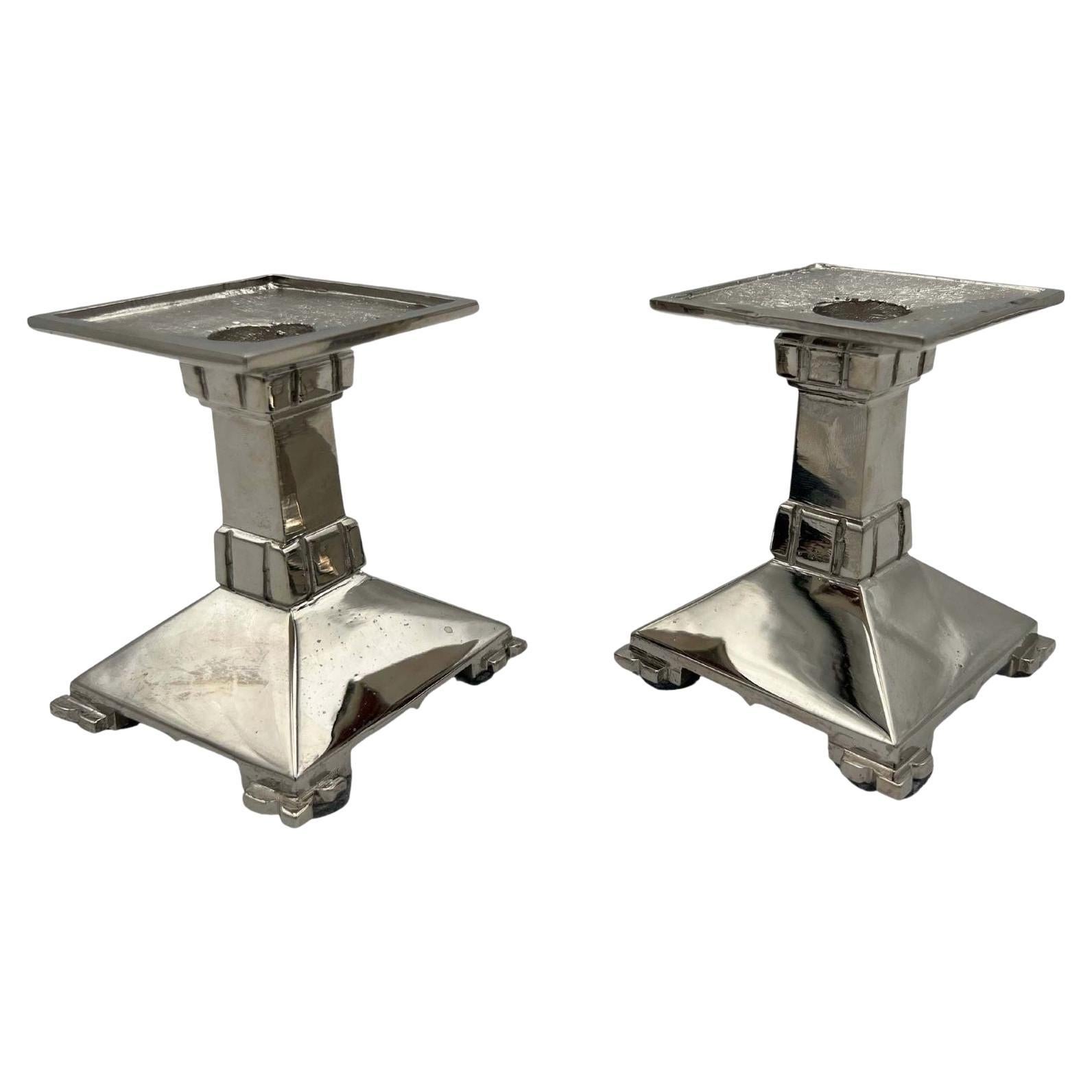 Art Deco Bronze Candlesticks, Nickel-plated, France circa 1930 For Sale
