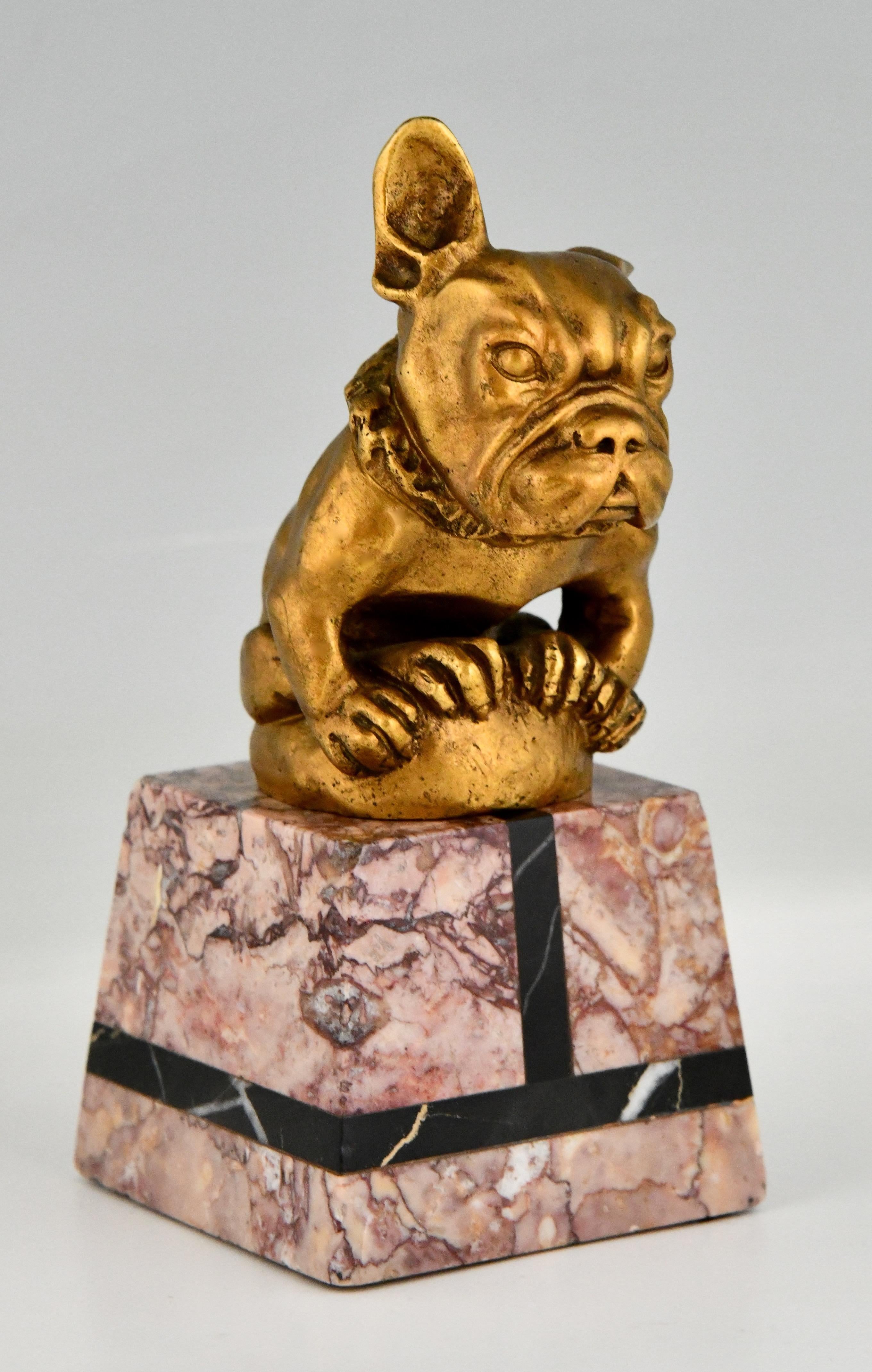 Early 20th Century Art Deco Bronze Car Mascot French Bulldog Signed by Gaston H. Bourcart, 1925 For Sale