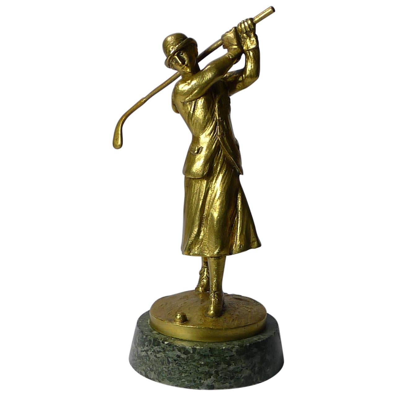 Art déco-Automascot aus Bronze im Art déco-Stil aus der Zeit einer Golferin, Jose Dunach