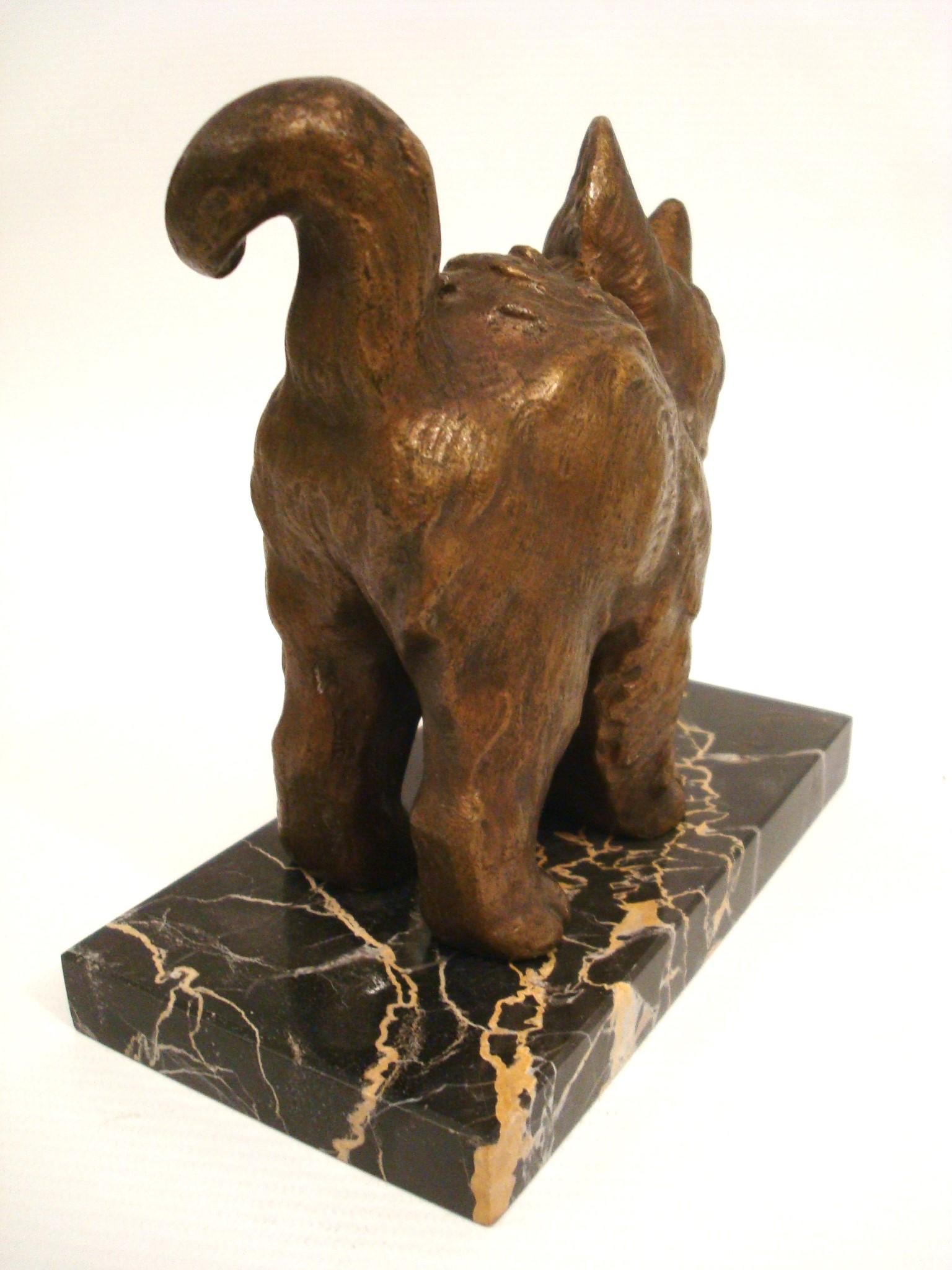 Serre-livres Art Déco en bronze pour chat par Alexandre Kéléty. France 1925 en vente 1