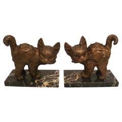 Vintage Art Deco Bronze Cat Bookends by Alexandre Kéléty. France 1925