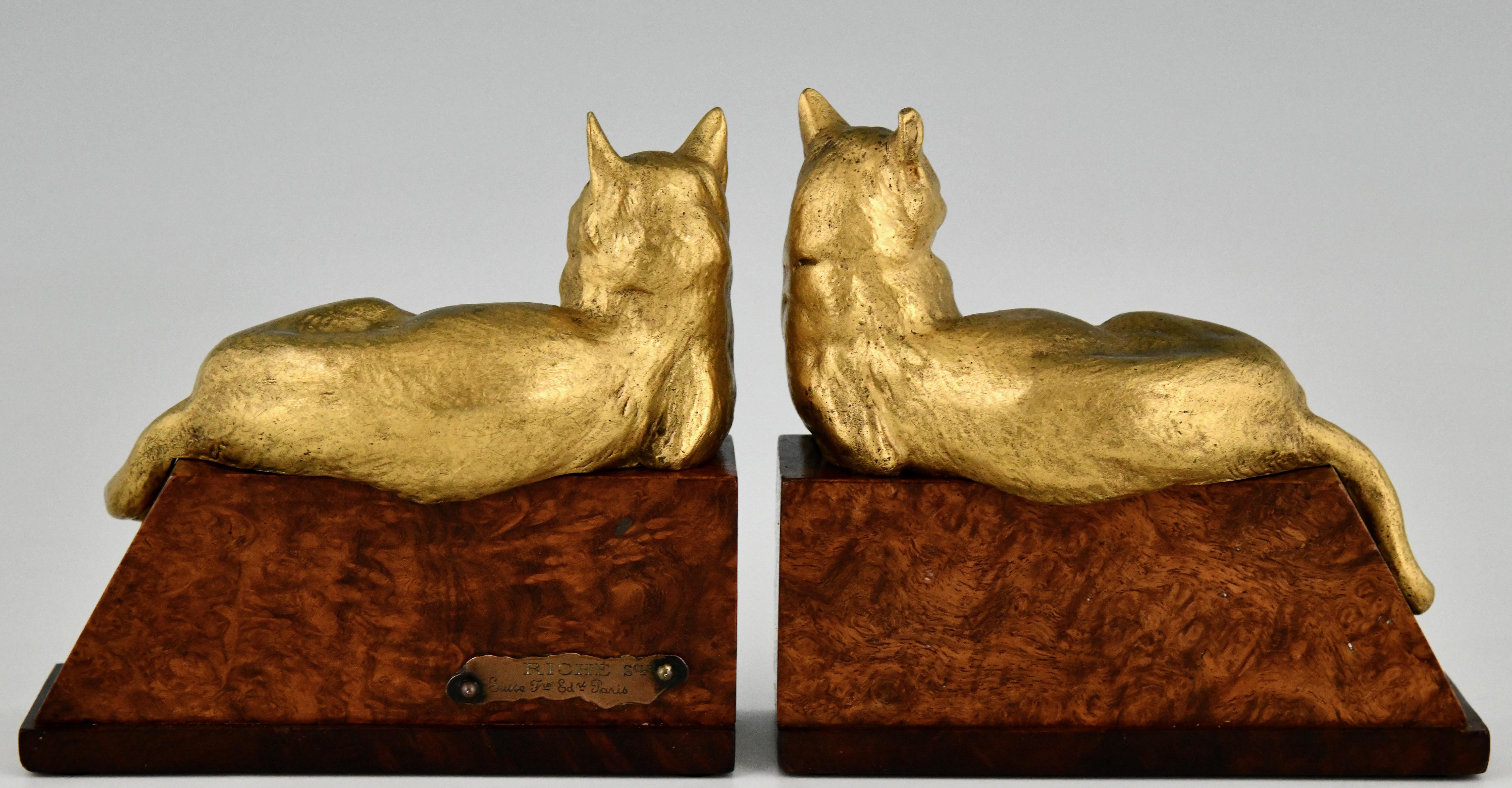 20th Century Art Deco Bronze Cat Bookends by Louis Riche