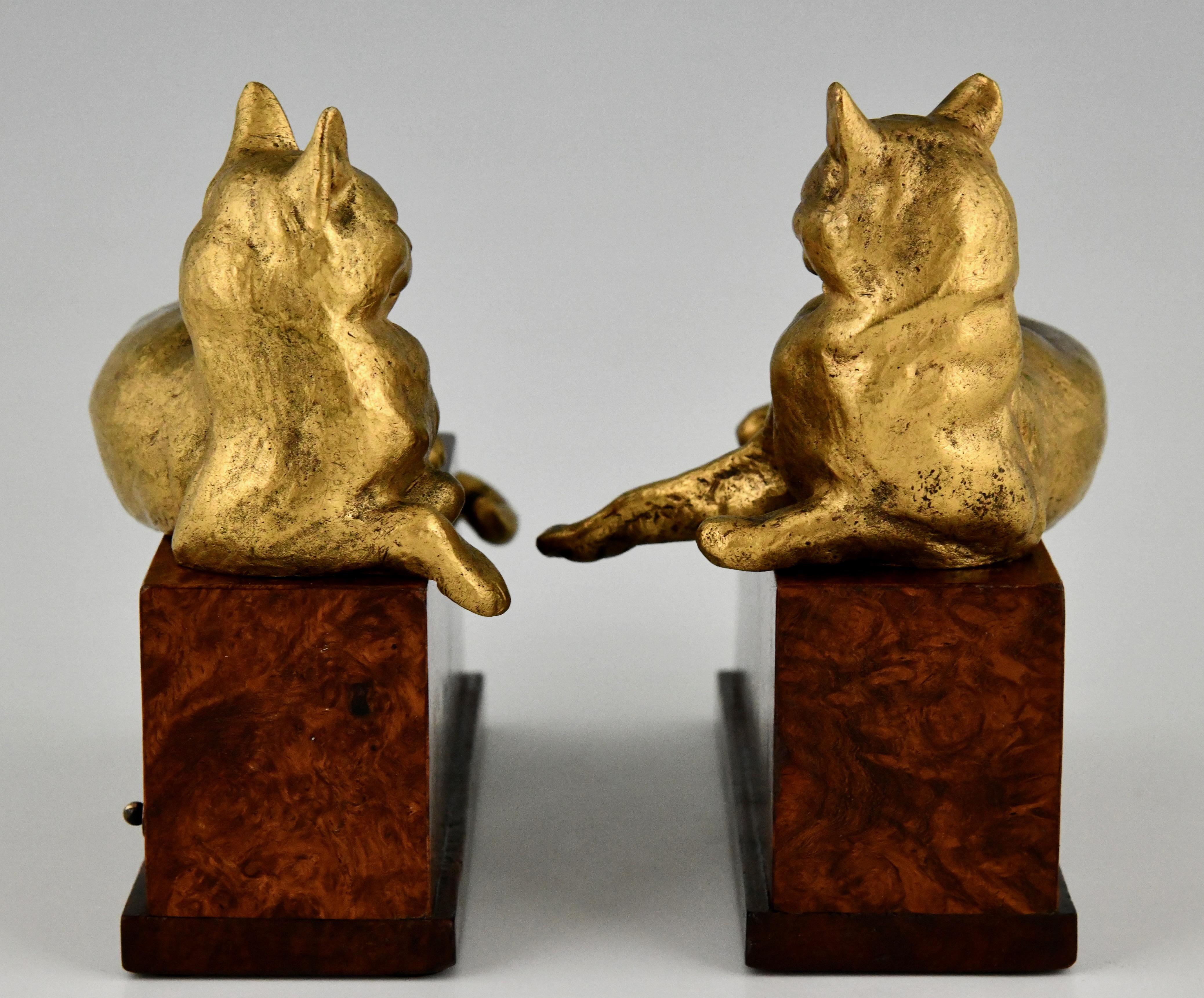 Art Deco Bronze Cat Bookends by Louis Riche 1