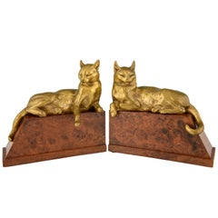Art Deco Bronze Cat Bookends by Louis Riche