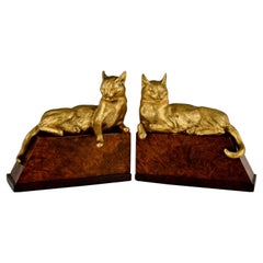 Vintage Art Deco Bronze Cat Bookends by Louis Riche