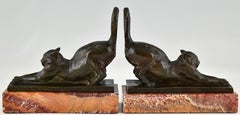 Art Deco Bronze Cat Bookends by Louis Riche, Patrouilleau Foundry, France 1920