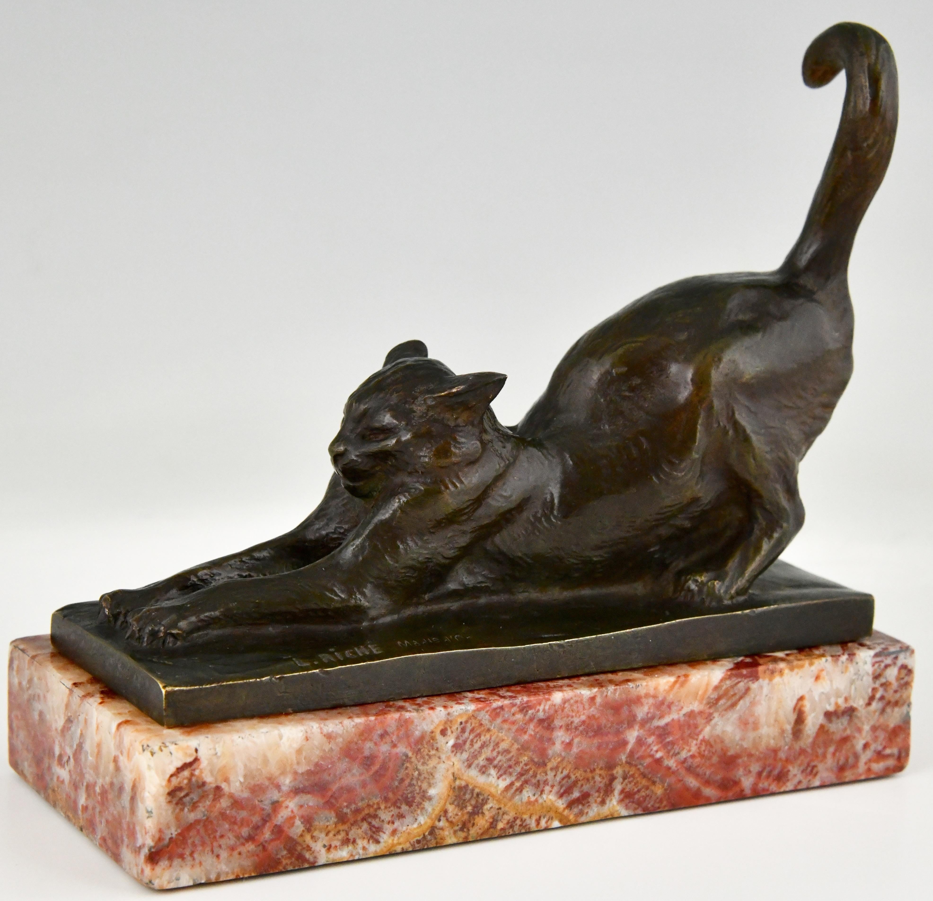 Buchstützen aus Bronze mit Katzenmotiv im Art déco-Stil von Louis Riche, Patrouilleau-Gießerei, Frankreich 1920 im Angebot 1