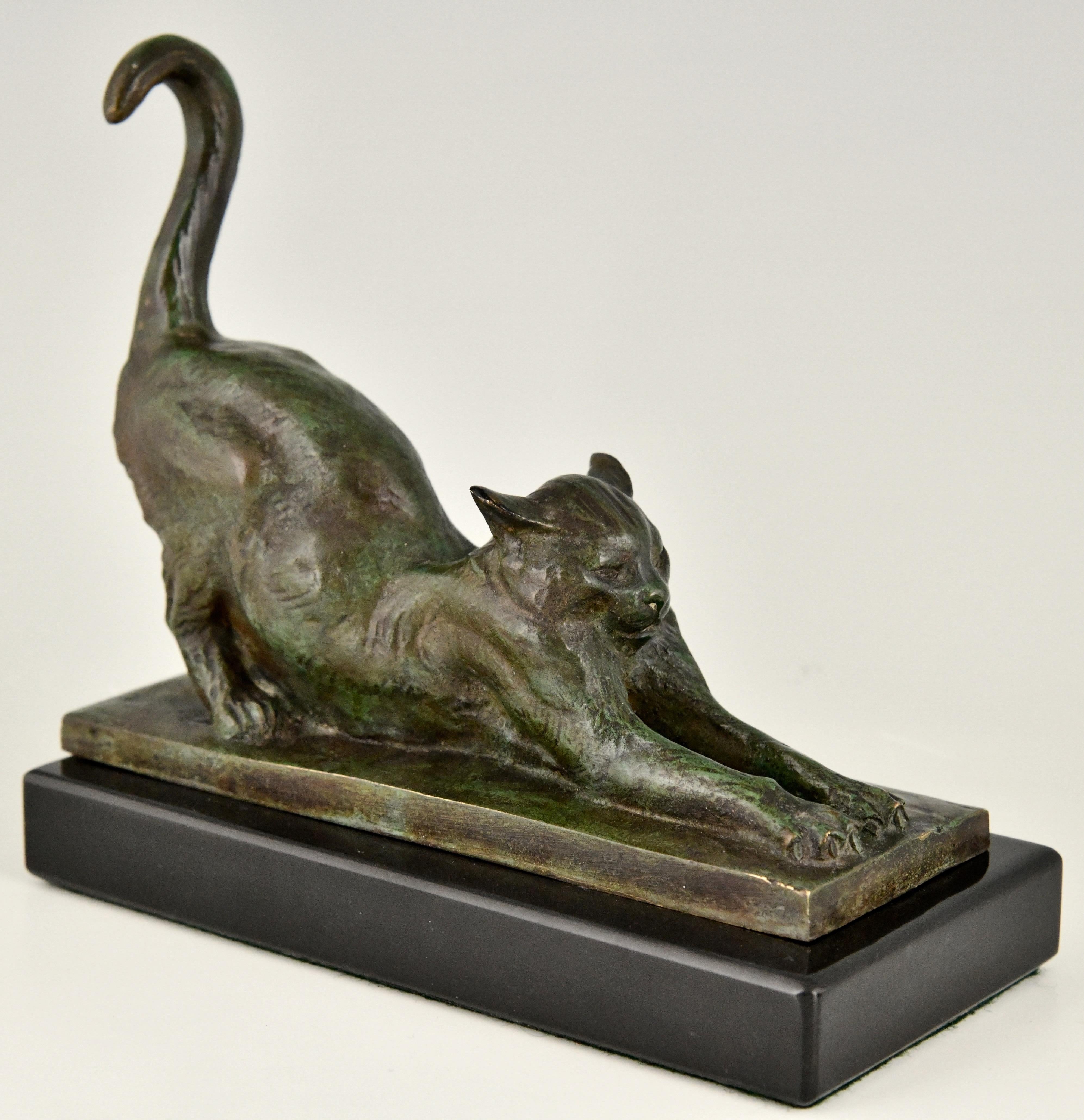 Early 20th Century Art Deco Bronze Cat Bookends by Louis Riche, France, 1920