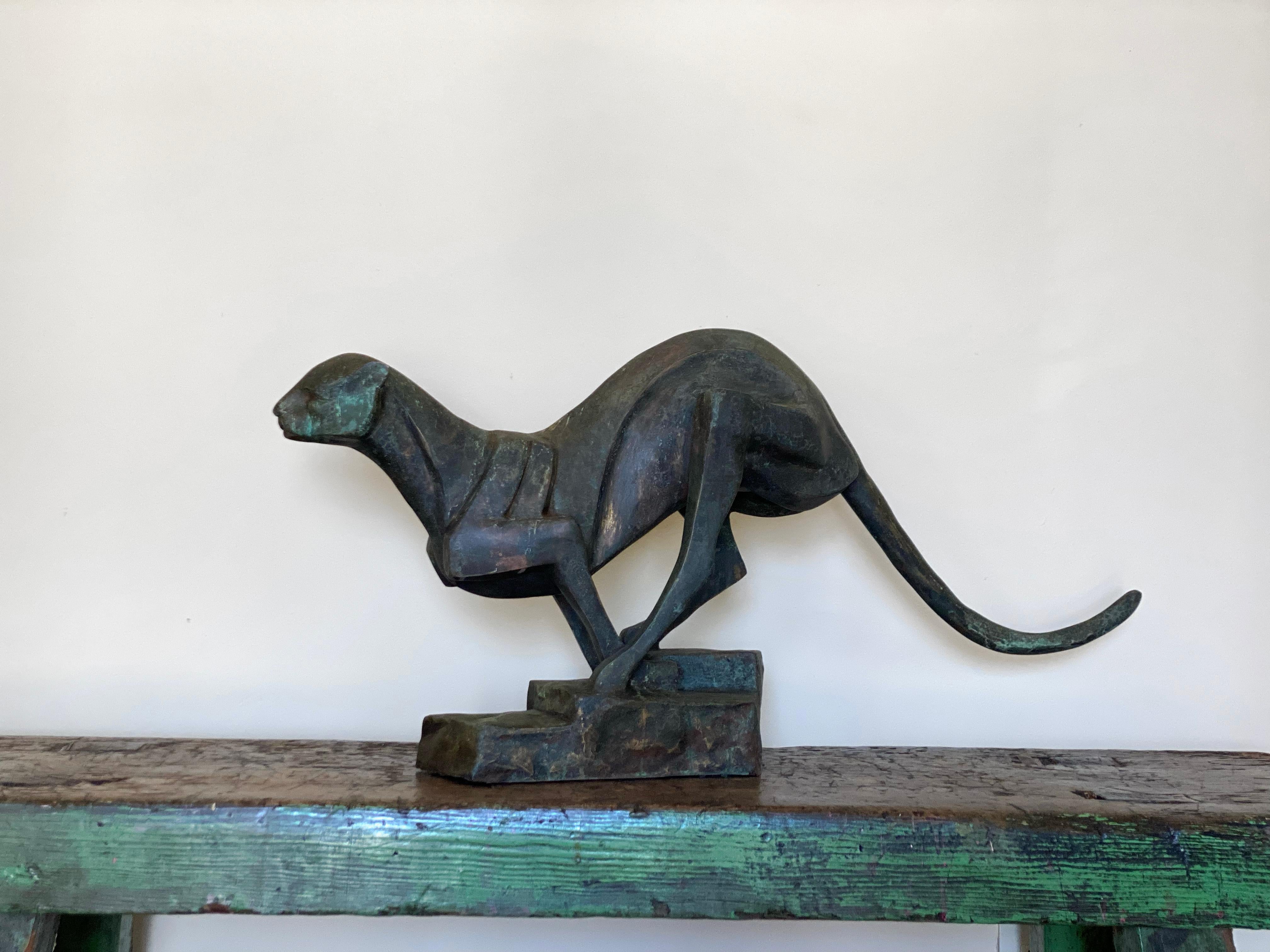 Art Deco Bronze Cat In Good Condition In Hudson, NY