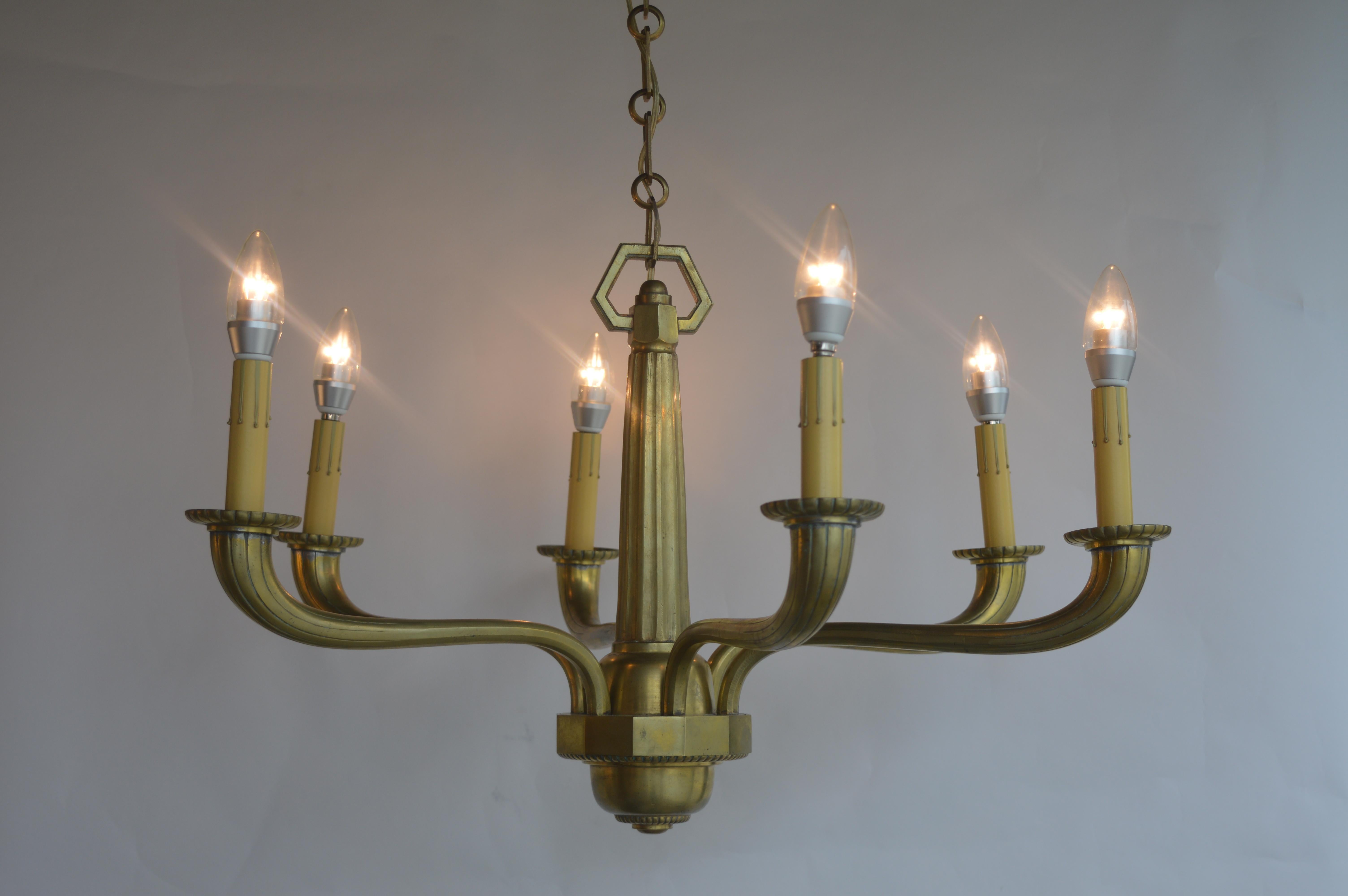 Art Deco bronze chandelier.